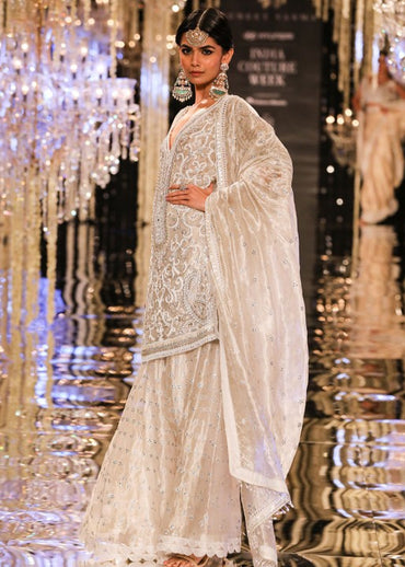 Ivory-Silver Tissue Sharara Set