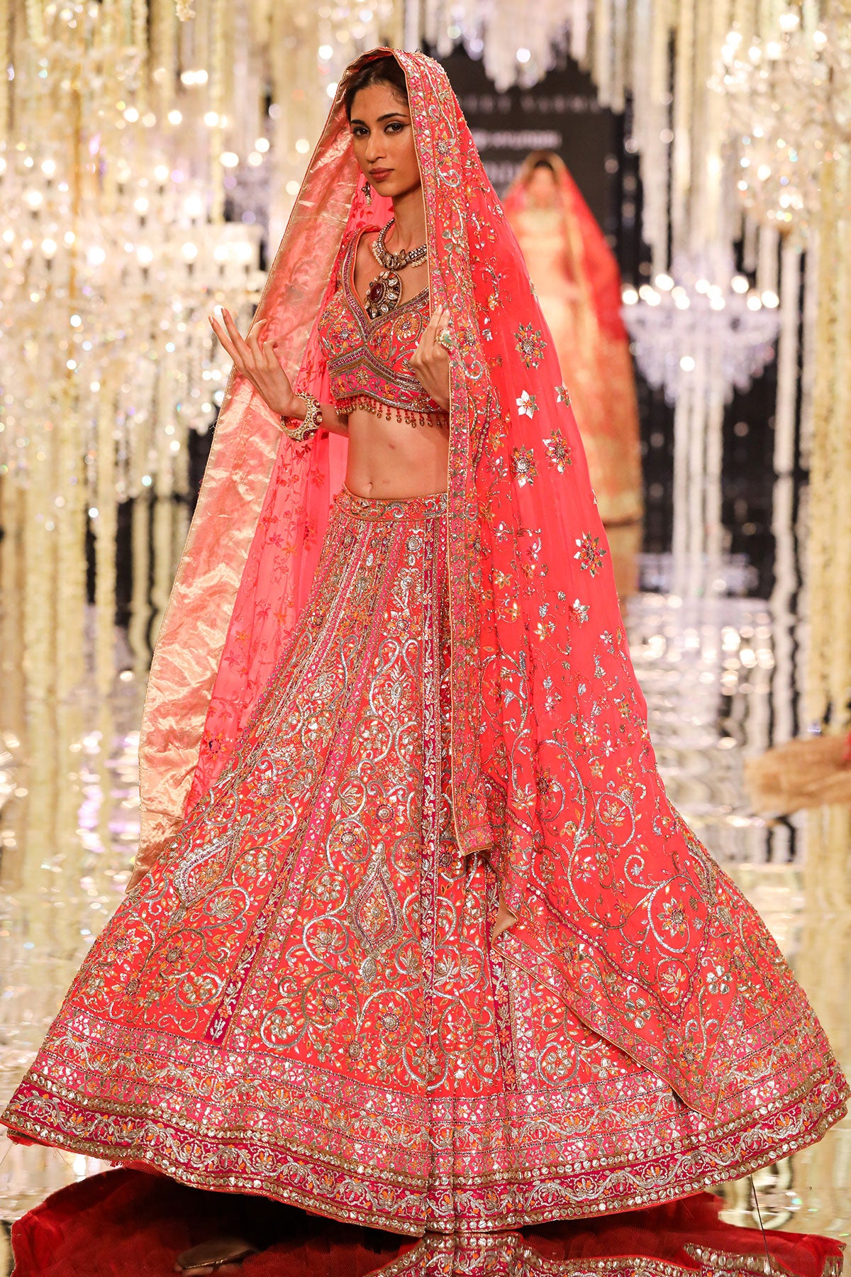 Coral Gota & Zari Embroidered Lehenga