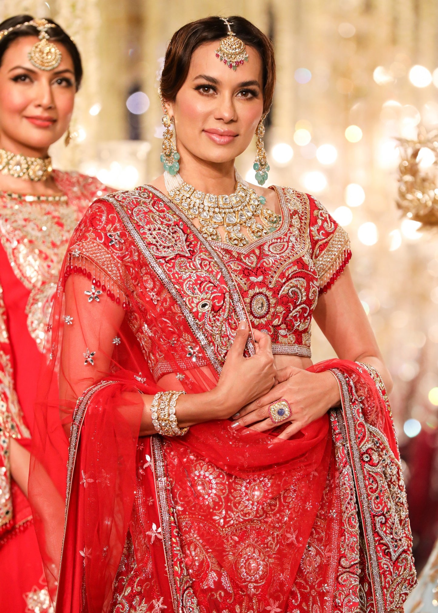 Red Silk Jacquard Swarovski Lehenga