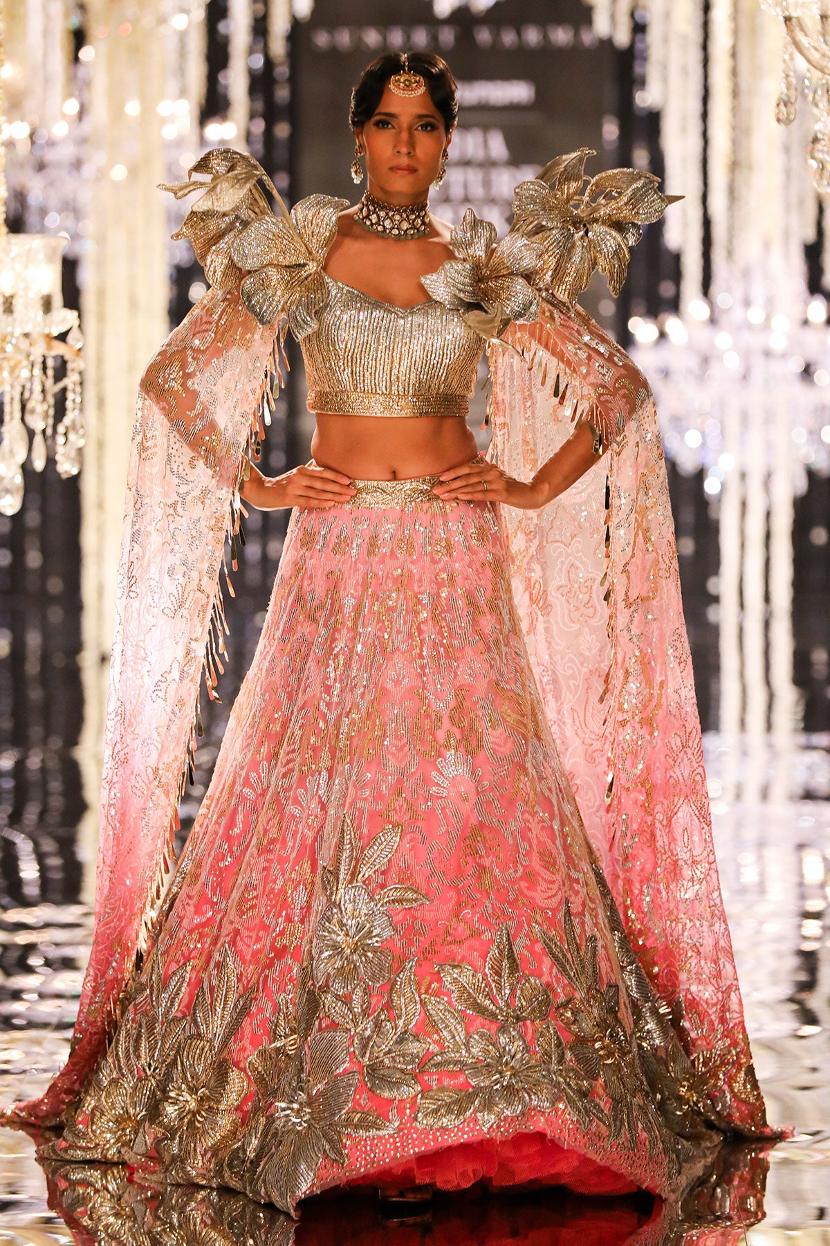 Pink Fuchsia Floral Embroidered Lehenga