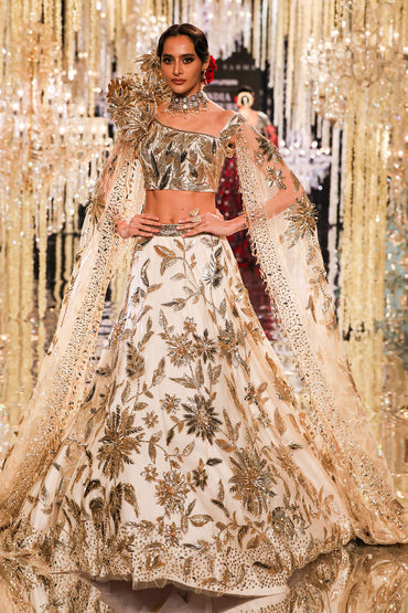 Ivory & Gold Floral Embroidered Lehenga