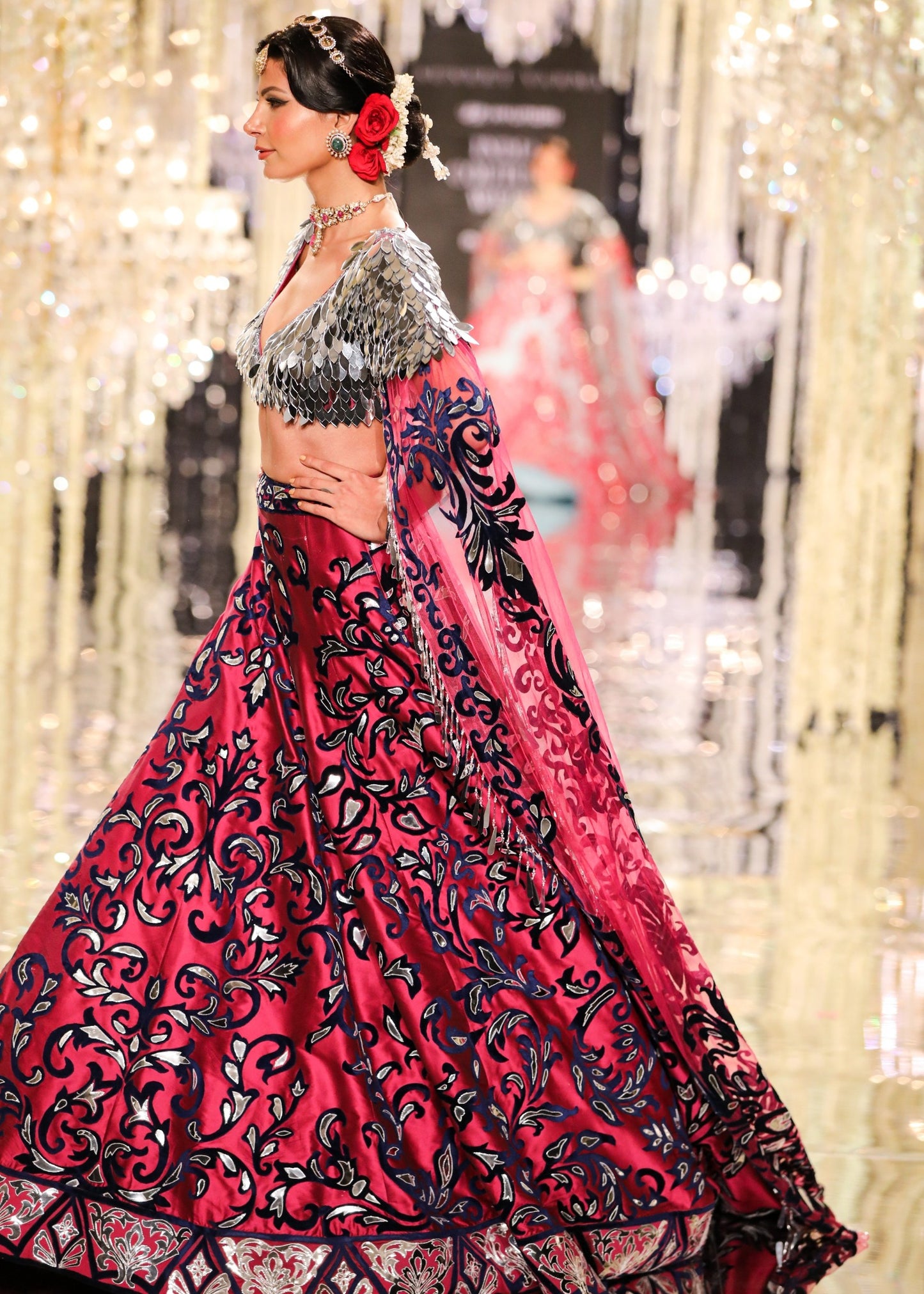 Burgundy Silk Taffeta Lehenga