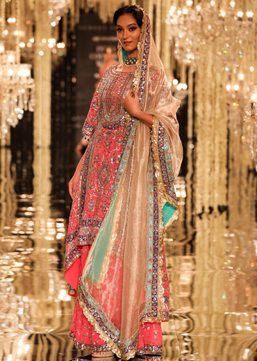 Coral Pink Sharara Set with Gold Gota & Zardozi