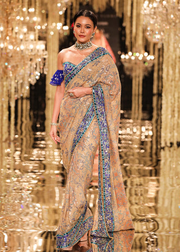 Gold Sequin & Threadwork Georgette Saree