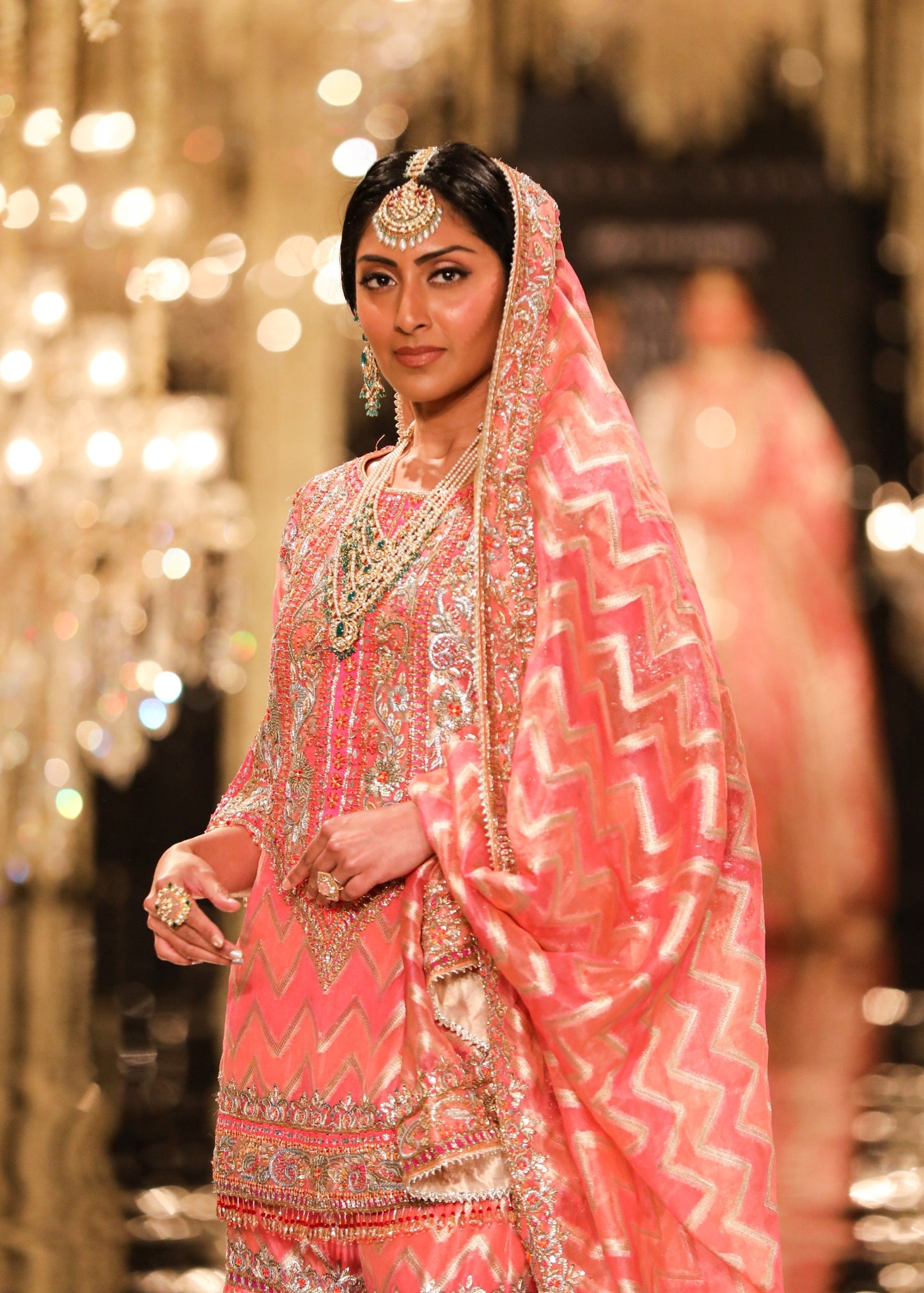 Coral Chevron Banarasi Kurta & Garara Set