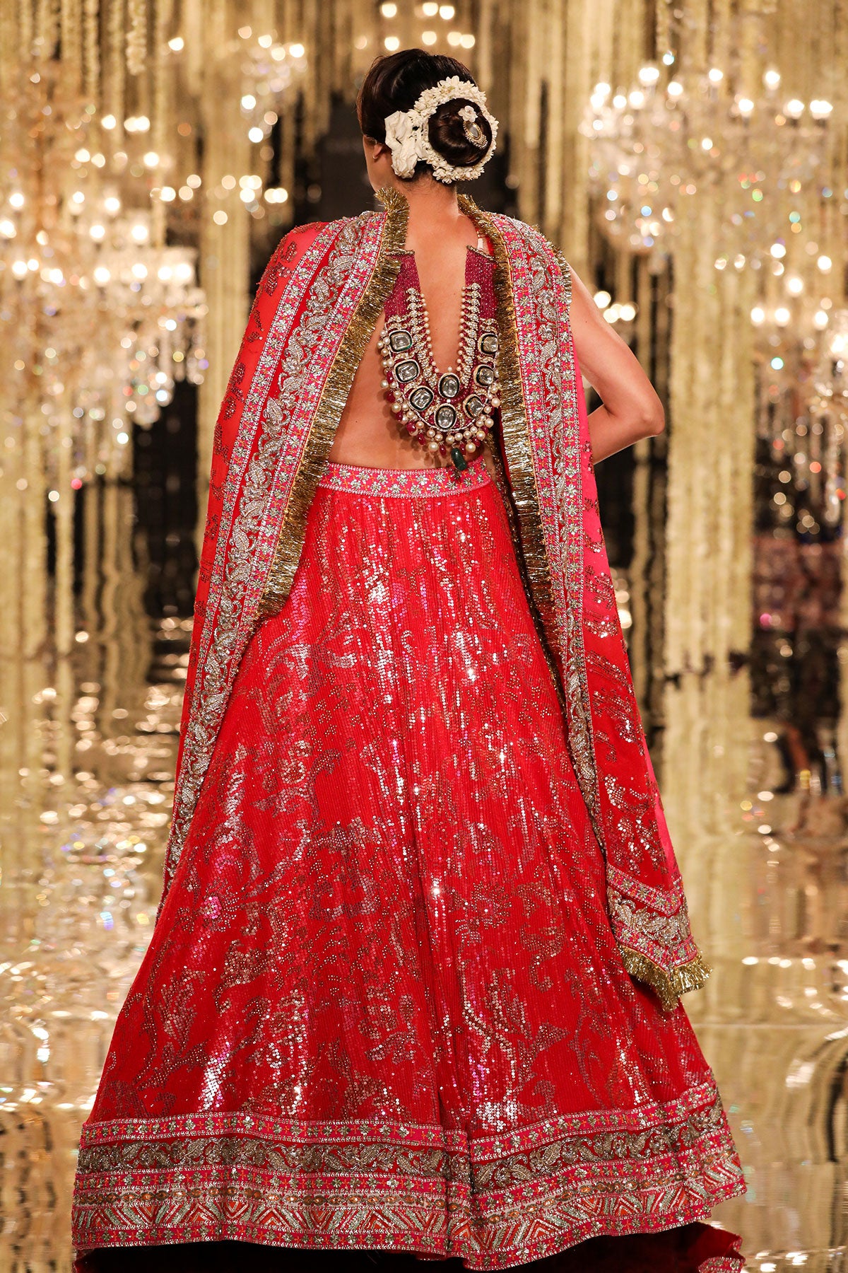 Red and Gold Sheeting Lehenga
