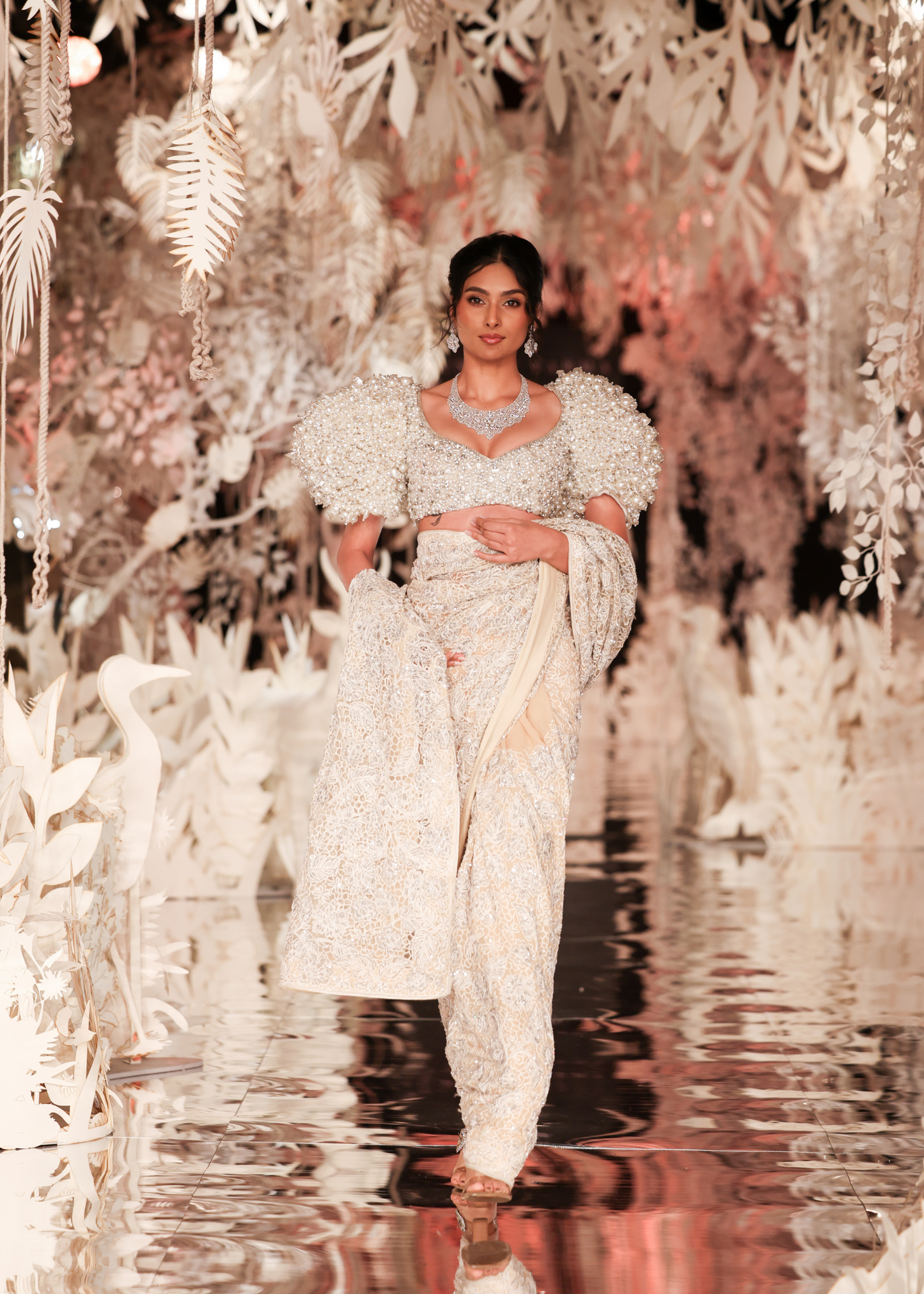 Nude Aari Embroidered Saree with Pearl Detailed Blouse