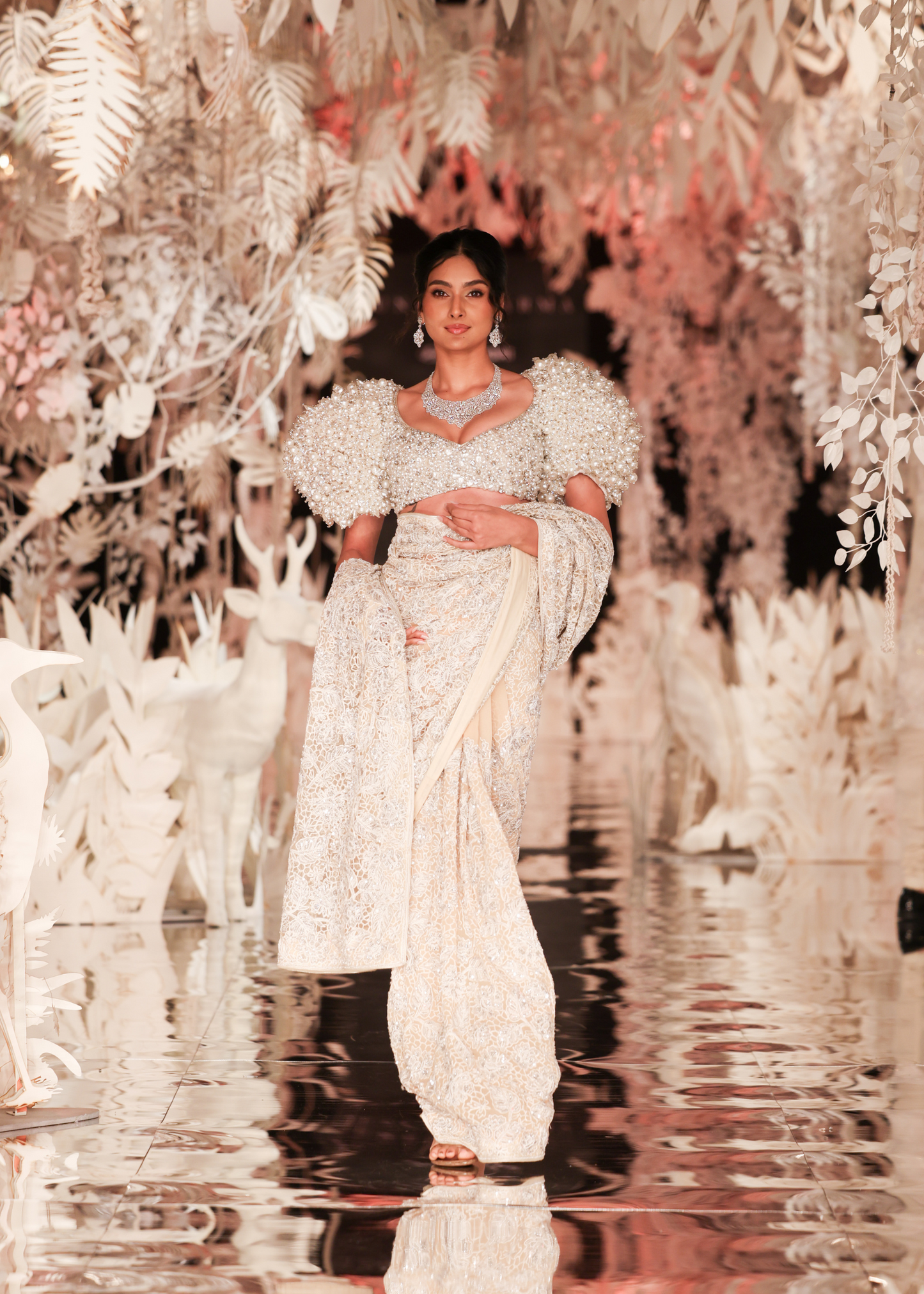 Nude Aari Embroidered Saree with Pearl Detailed Blouse
