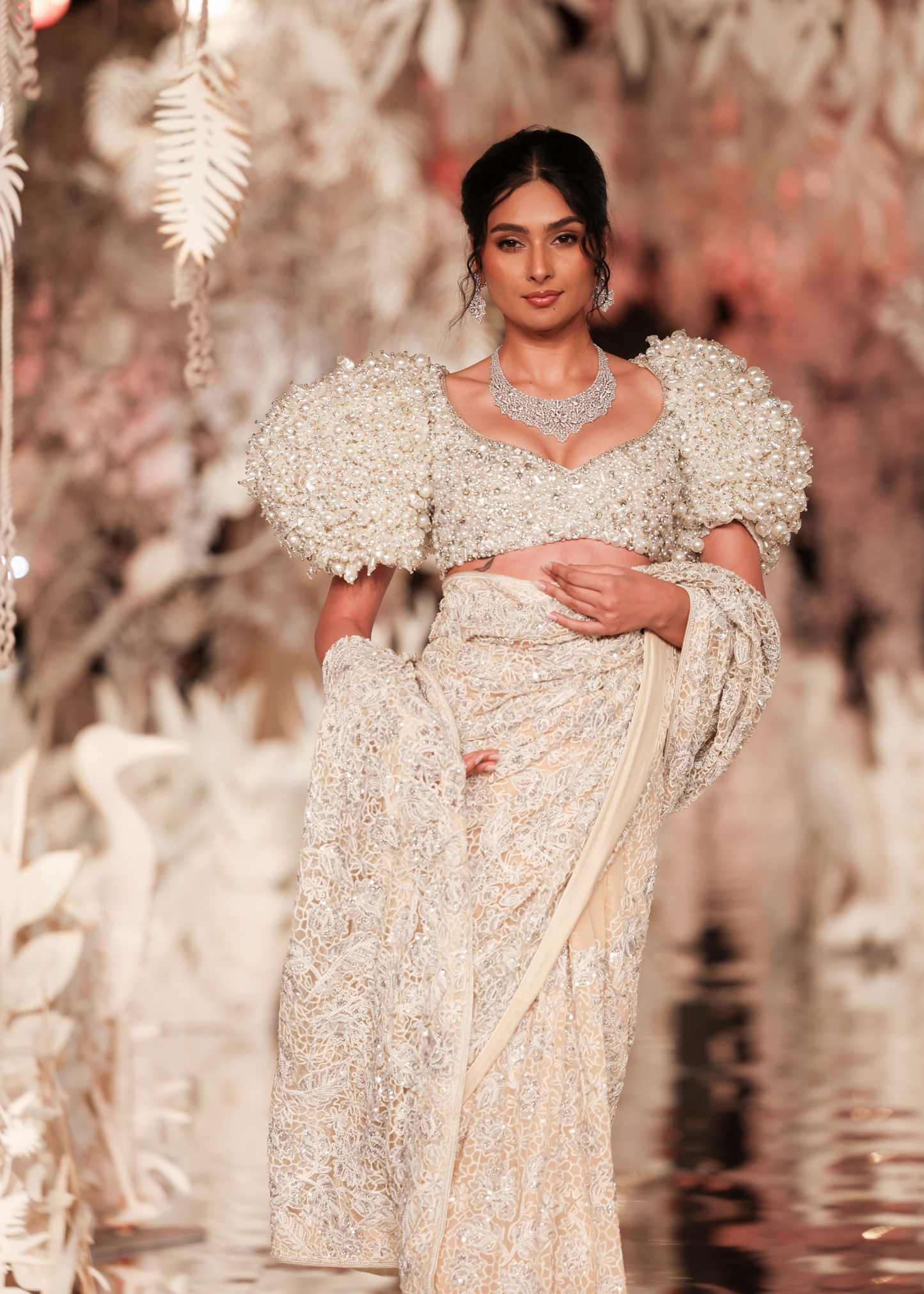 Nude Aari Embroidered Saree with Pearl Detailed Blouse