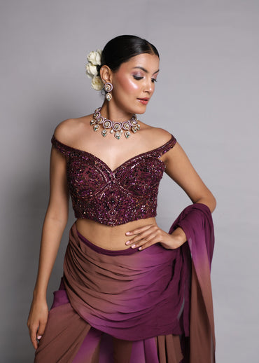 Wine Draped Kurta & Sharara Set