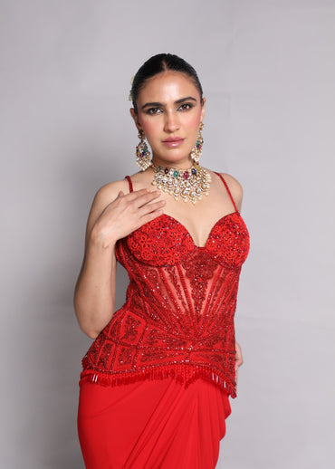 Draped Skirt With Embellished Corset