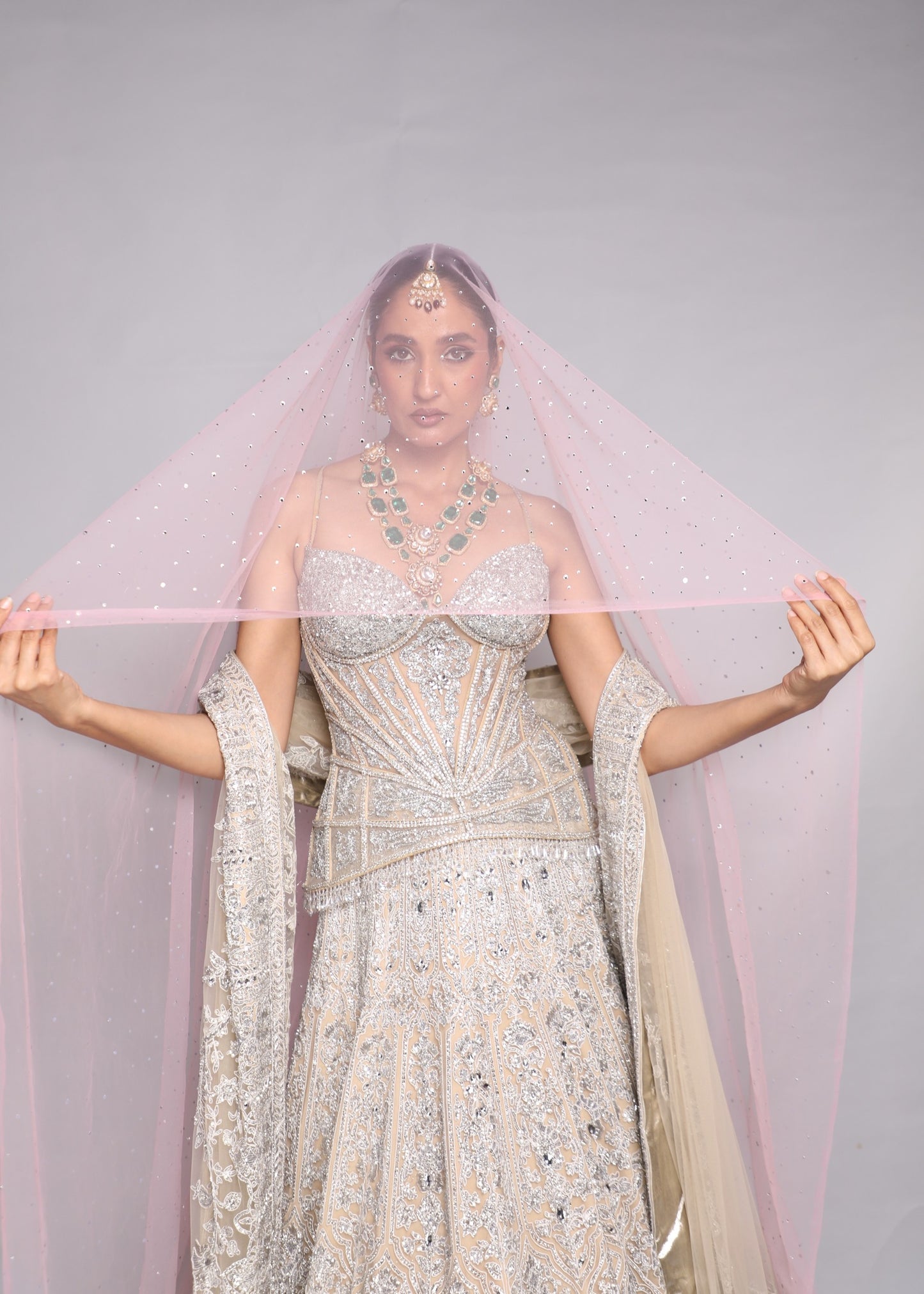 Ivory Embellished Corset Lehenga