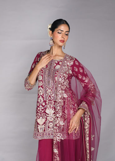 Deep Wine Embroidered Kurta Set