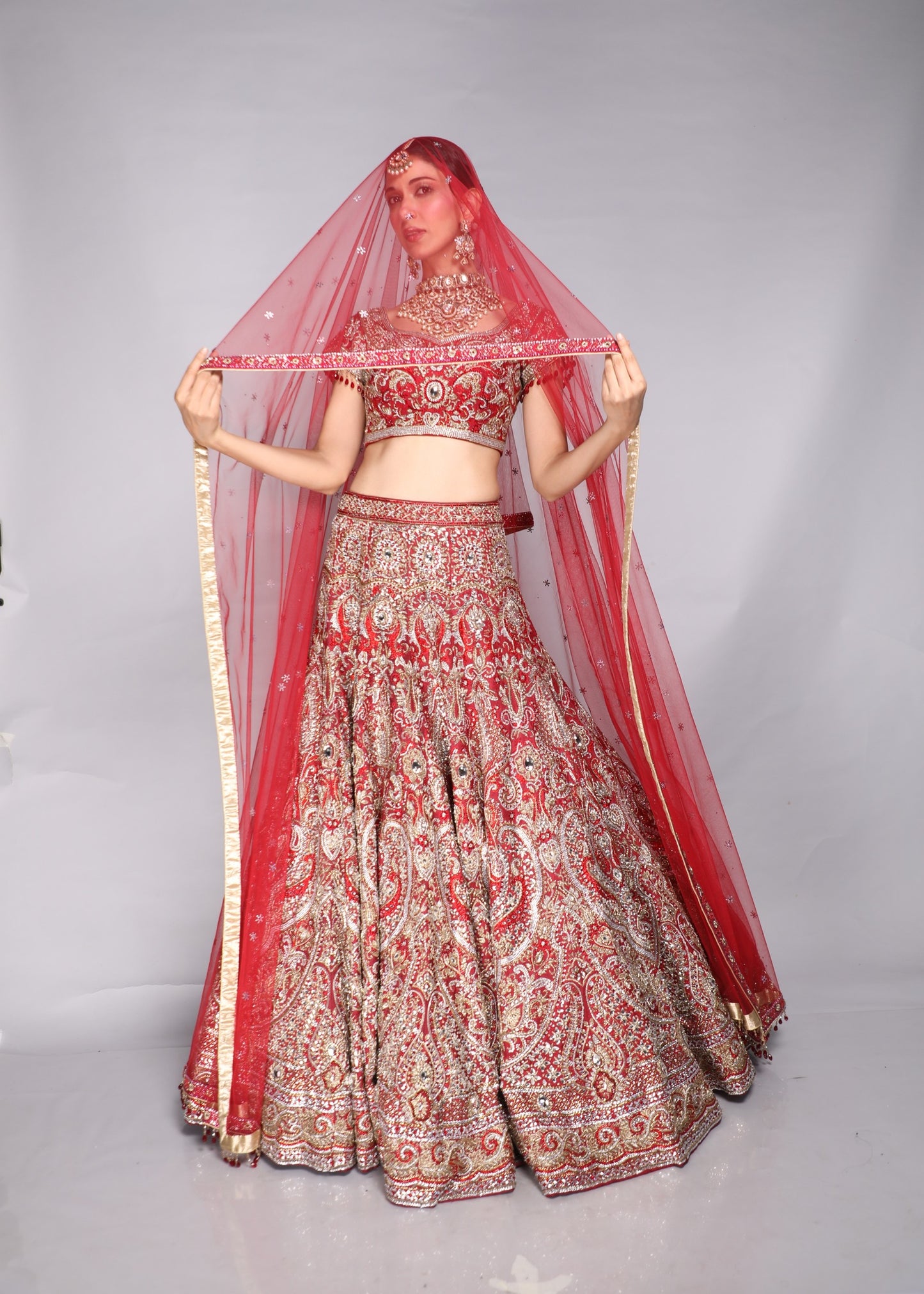 Red Embroidered Lehenga Set
