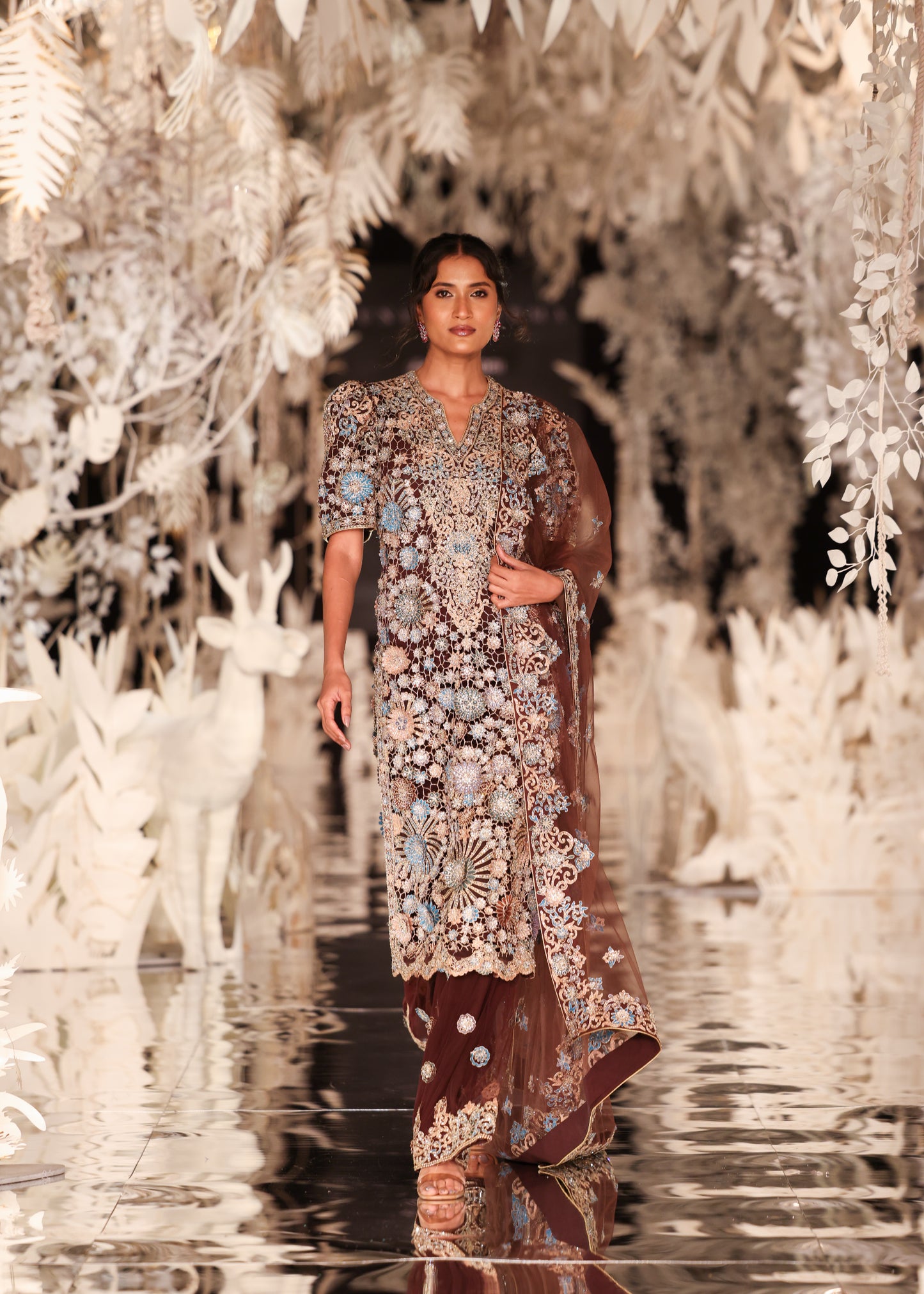 Embroidered Kurta and Pyjama Set with Scalloped Dupatta