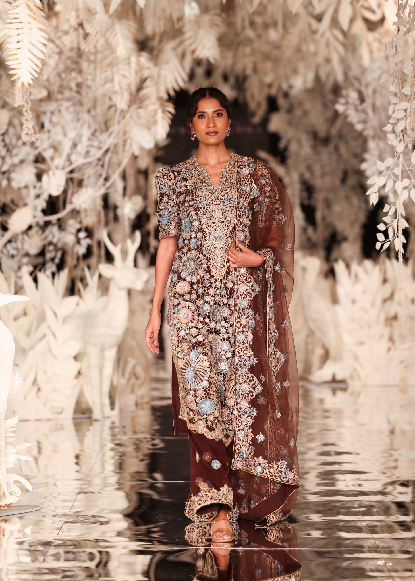 Embroidered Kurta and Pyjama Set with Scalloped Dupatta