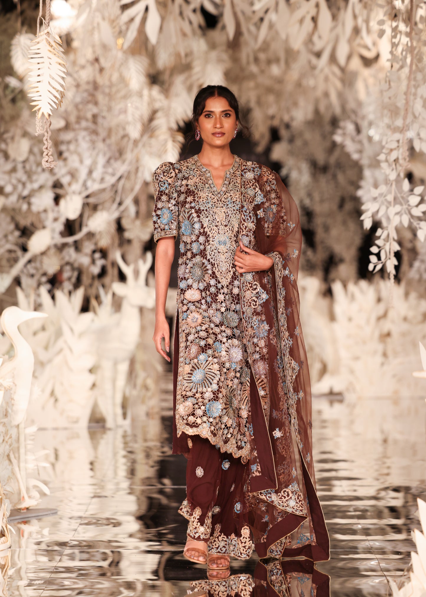Embroidered Kurta and Pyjama Set with Scalloped Dupatta