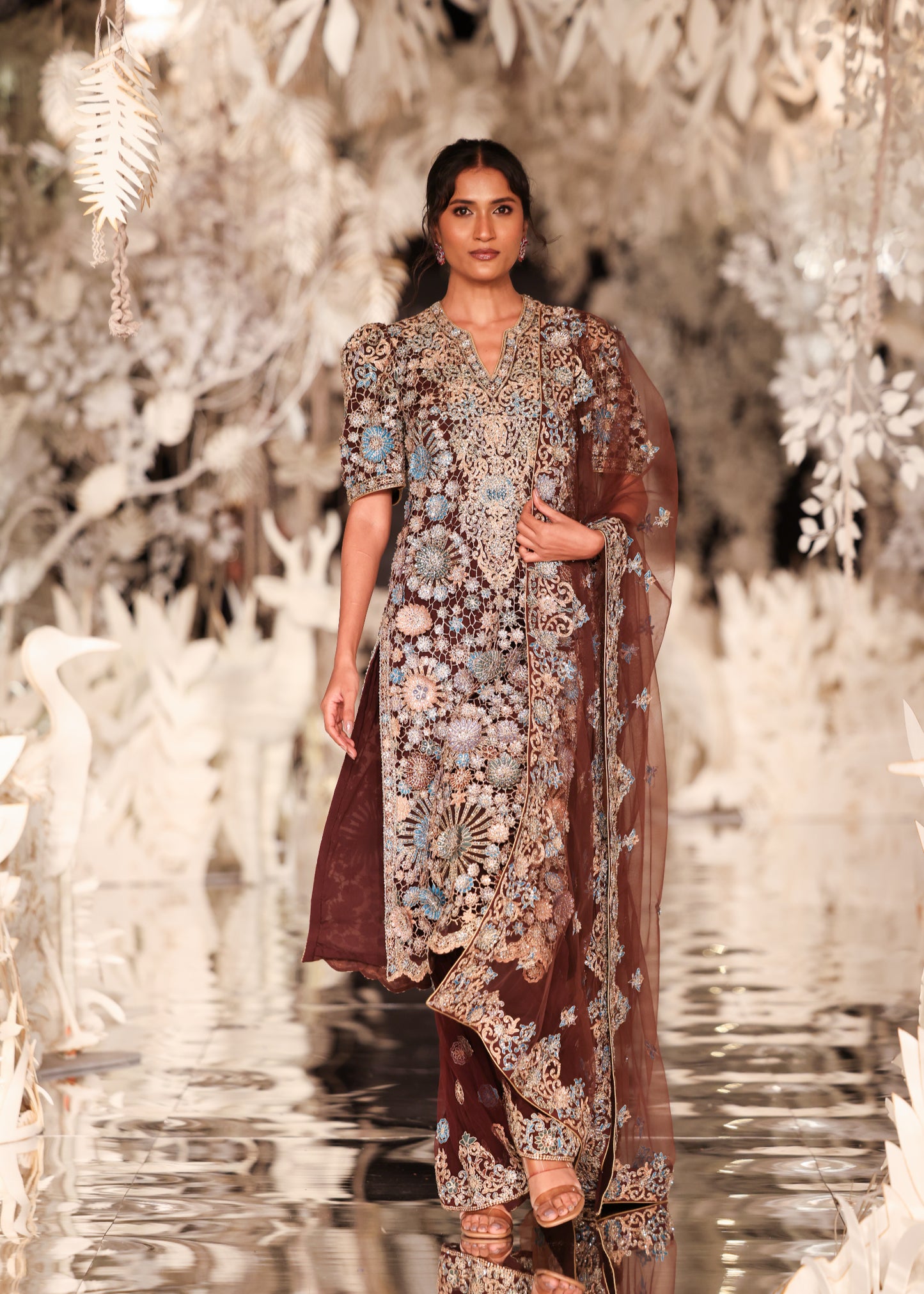 Embroidered Kurta and Pyjama Set with Scalloped Dupatta