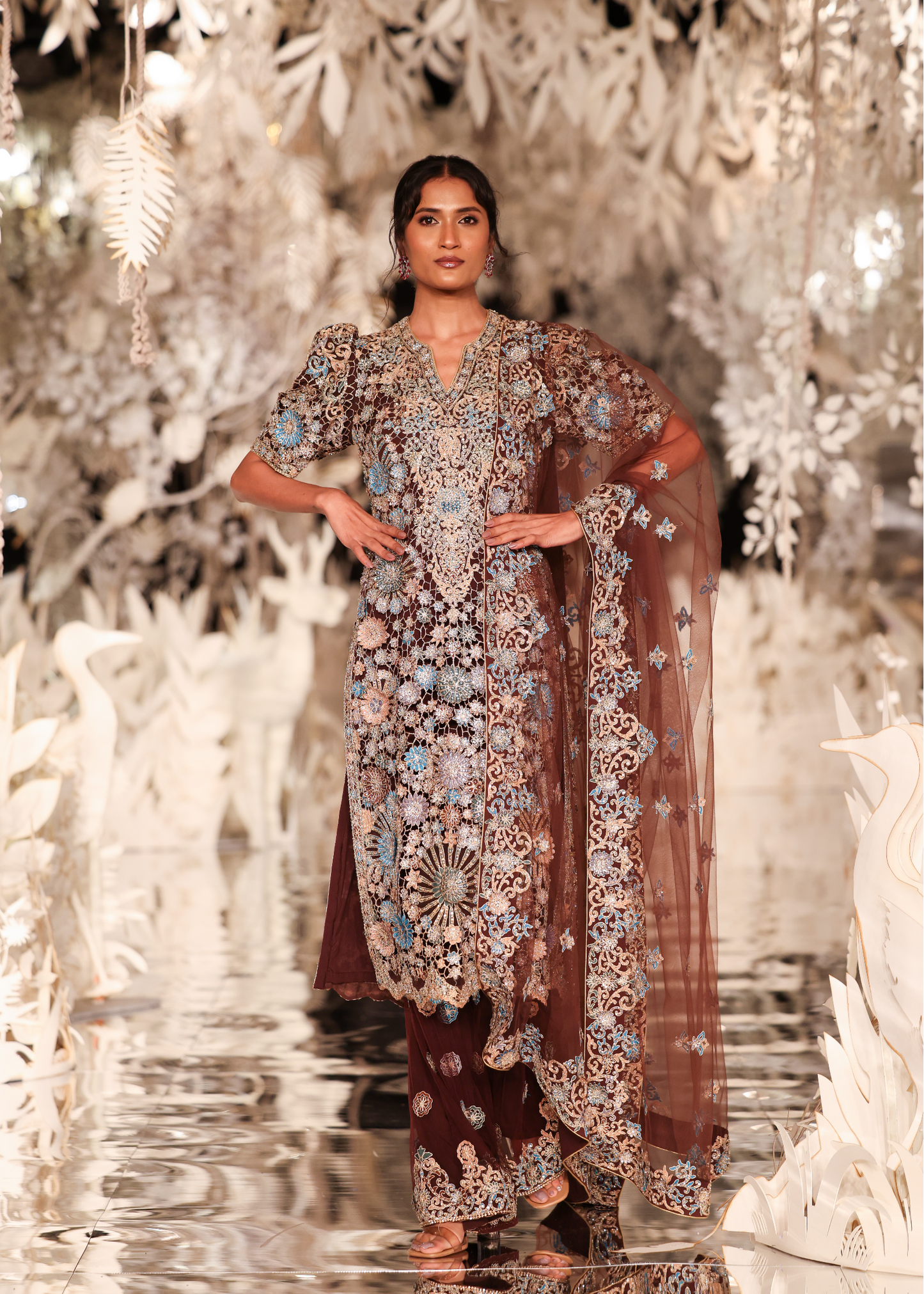 Embroidered Kurta and Pyjama Set with Scalloped Dupatta