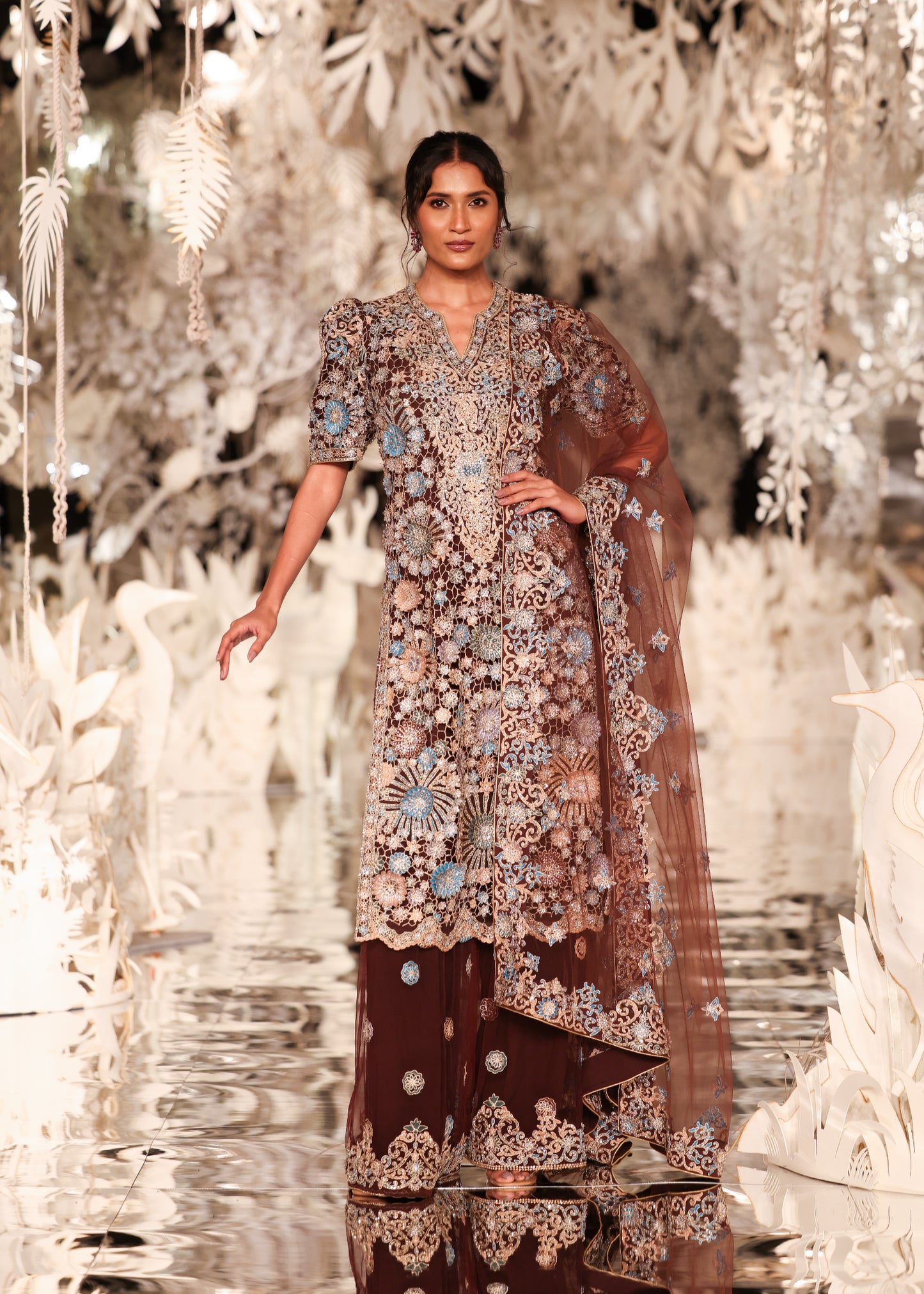 Embroidered Kurta and Pyjama Set with Scalloped Dupatta