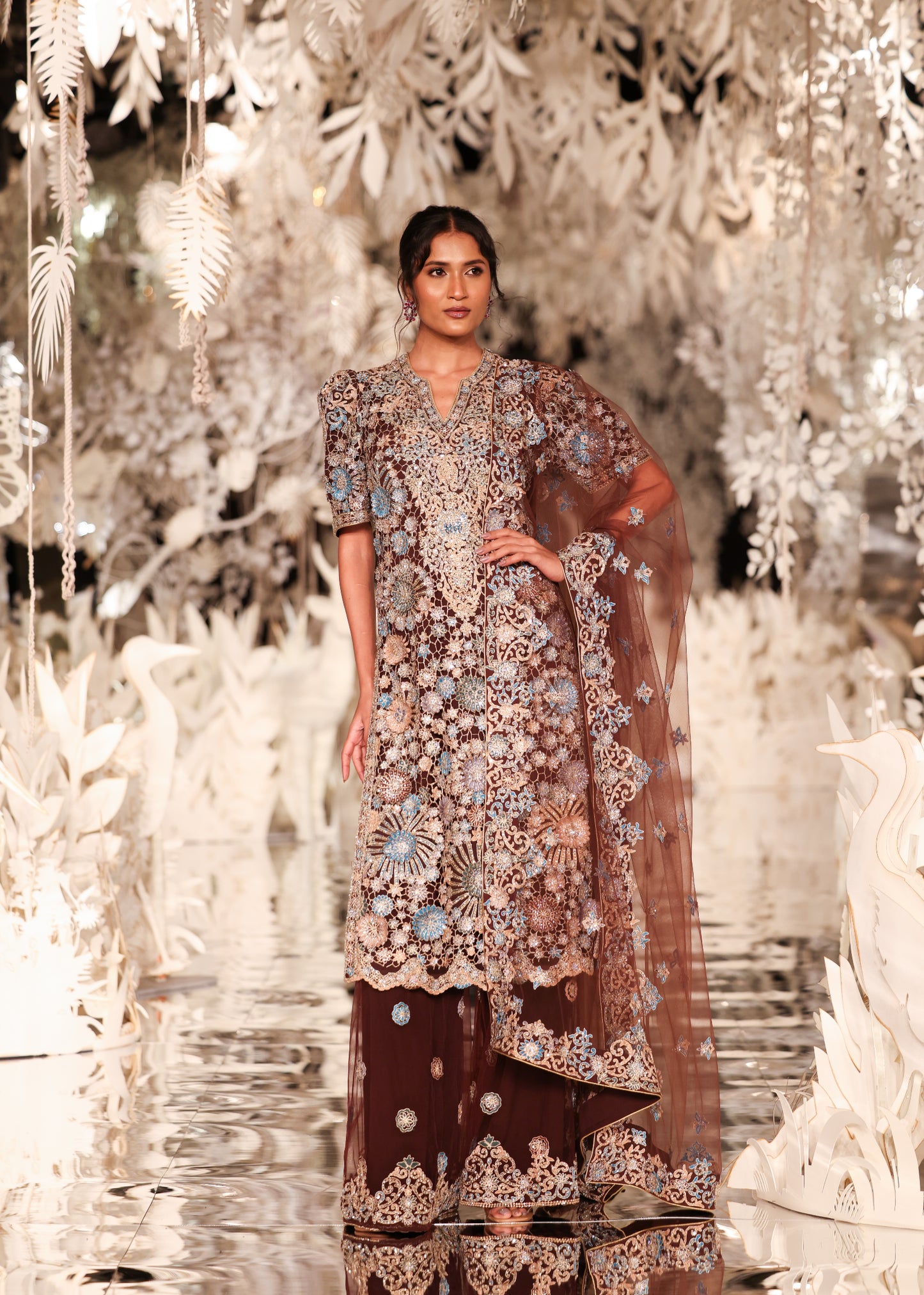 Embroidered Kurta and Pyjama Set with Scalloped Dupatta