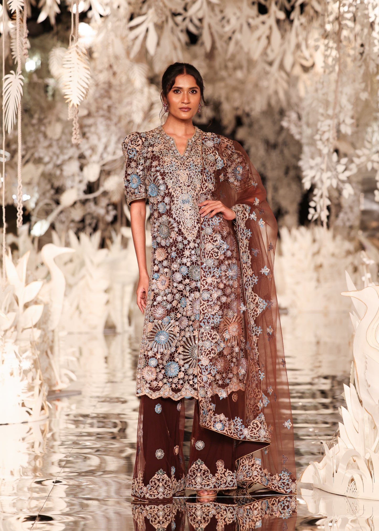Embroidered Kurta and Pyjama Set with Scalloped Dupatta