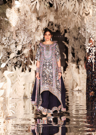 Navy Gota Embroidery Pakistani Kurta with Sharara and Dupatta
