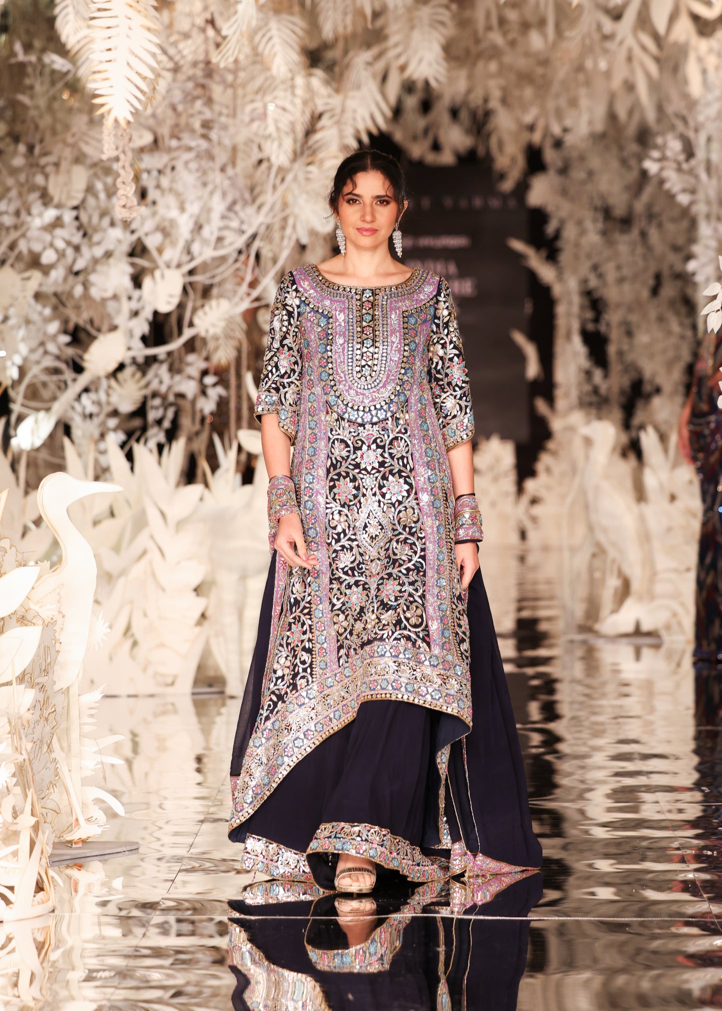 Embellished Asymmetric Tunic with Flared Pants