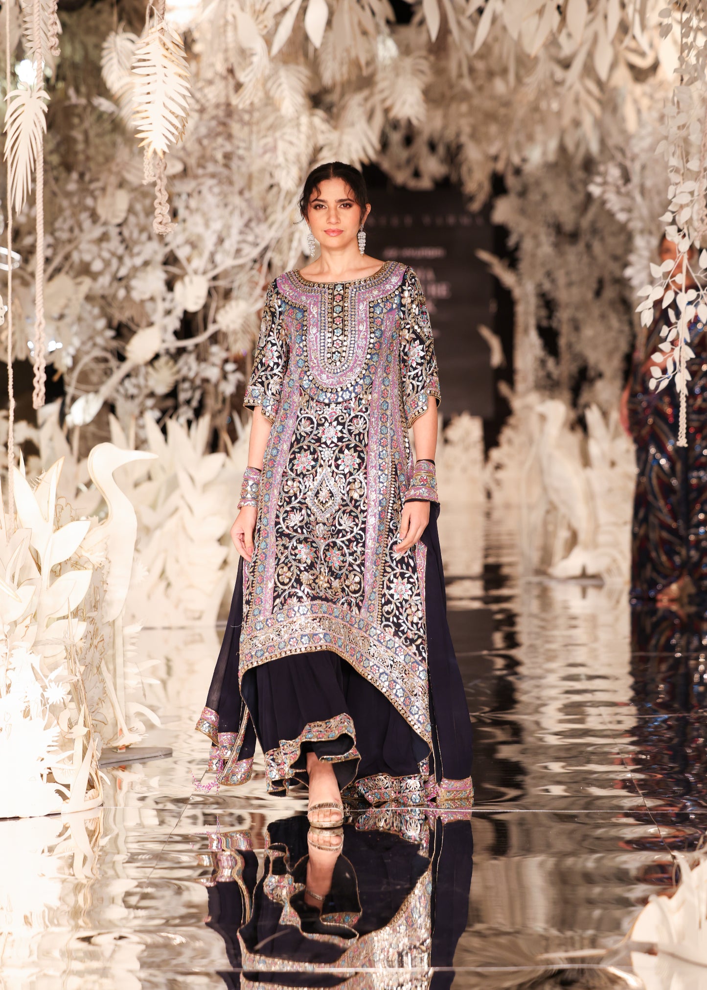 Embellished Asymmetric Tunic with Flared Pants