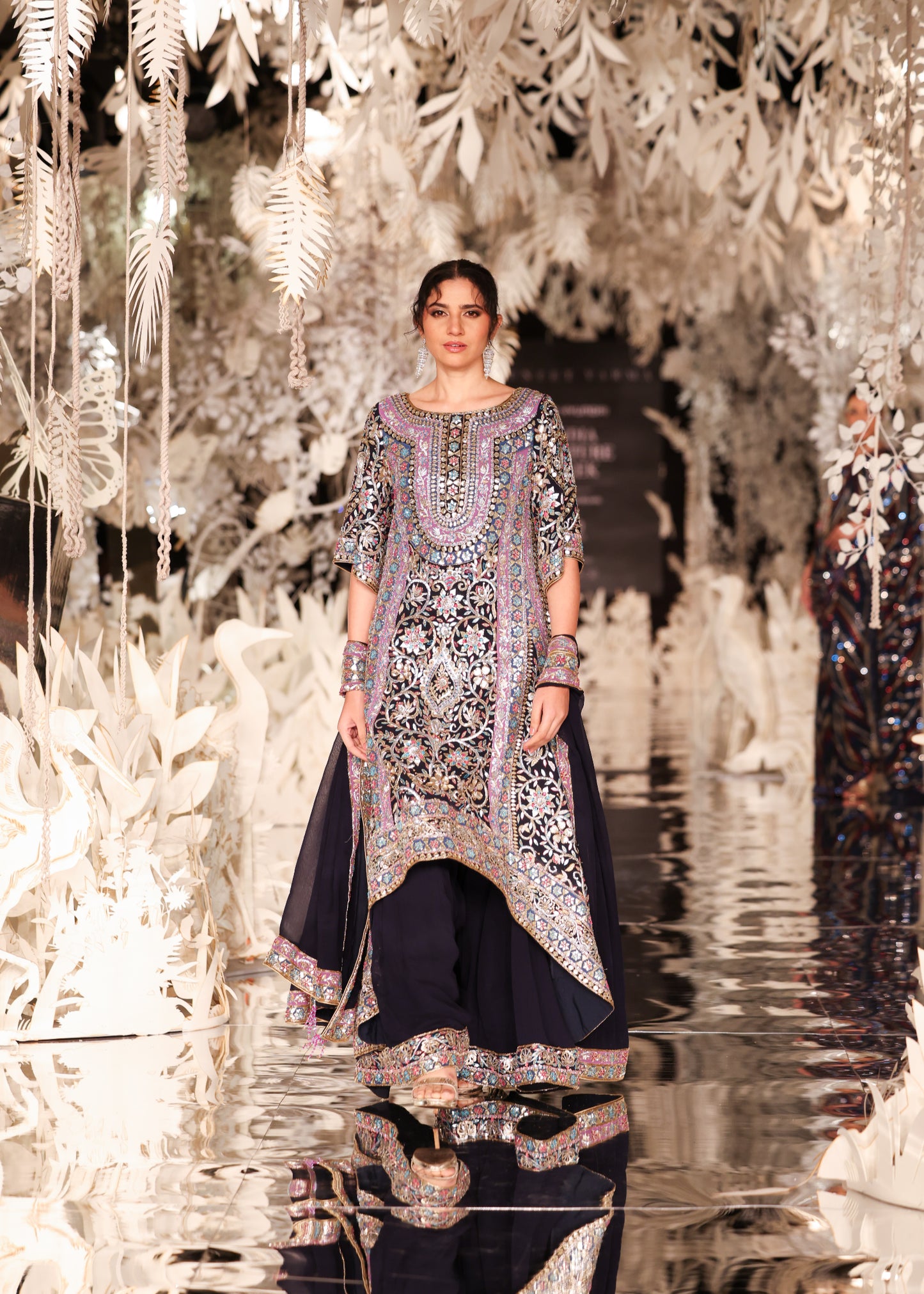 Embellished Asymmetric Tunic with Flared Pants
