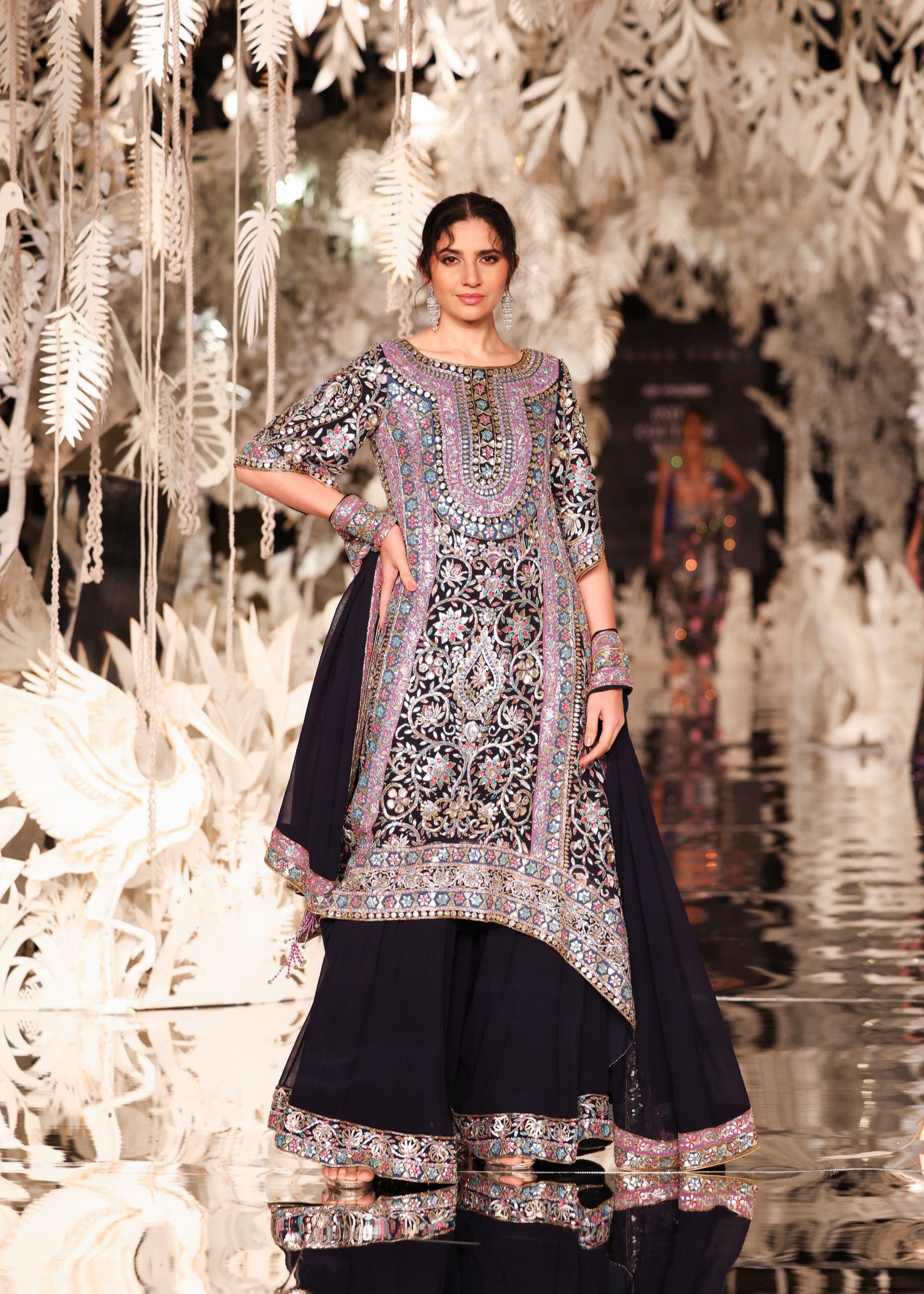 Embellished Asymmetric Tunic with Flared Pants