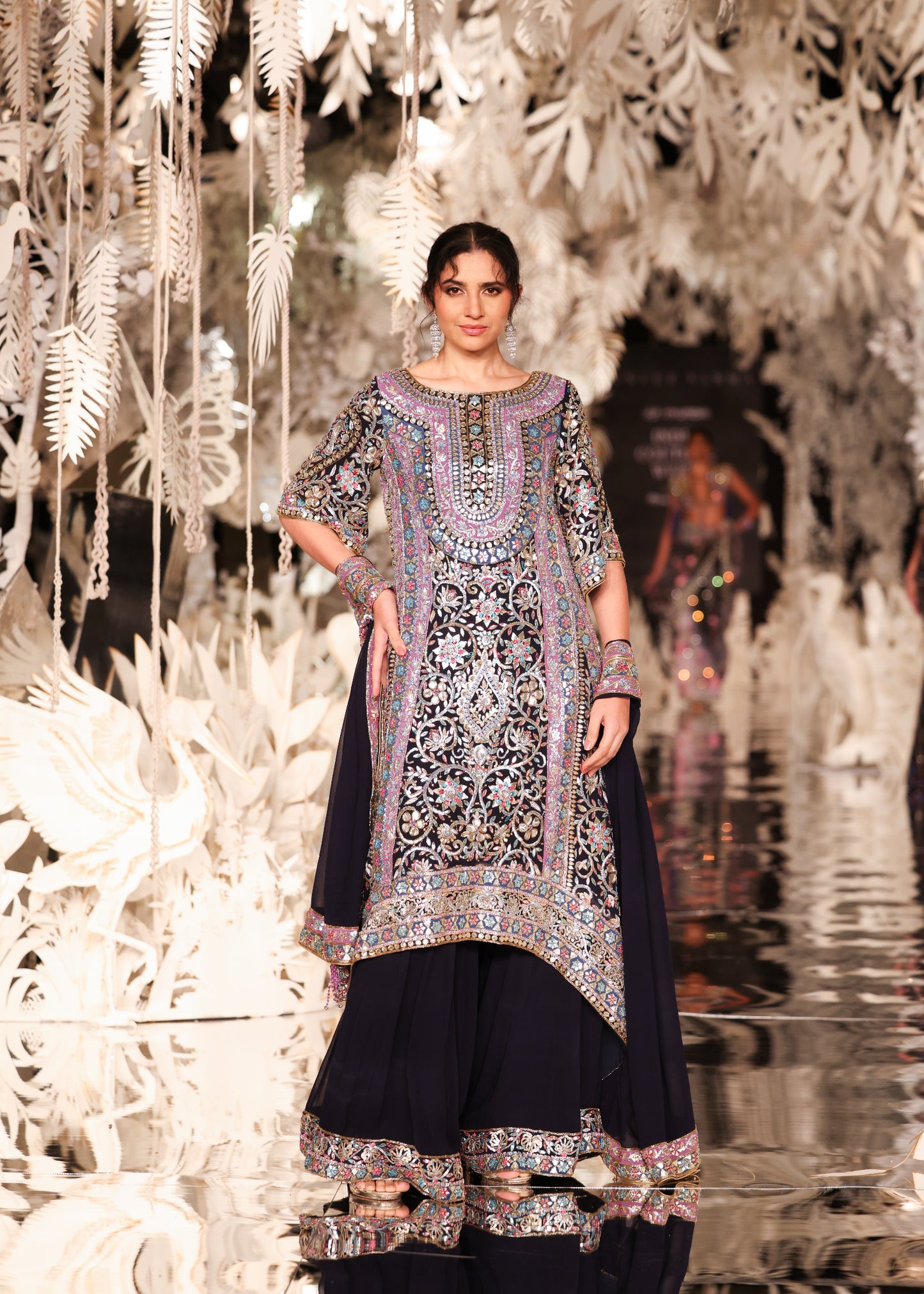 Embellished Asymmetric Tunic with Flared Pants