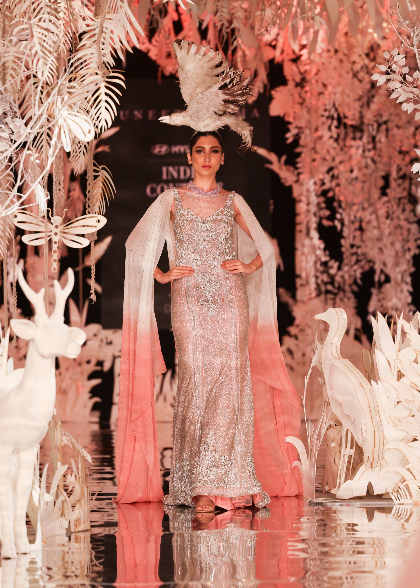 Ombre Cape Gown with Crystal Embellished Bodice