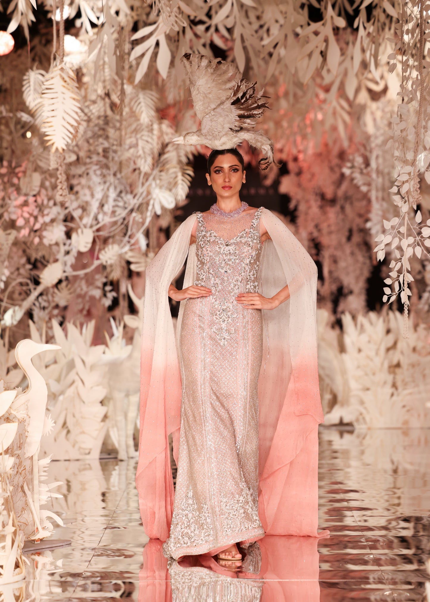 Ombre Cape Gown with Crystal Embellished Bodice