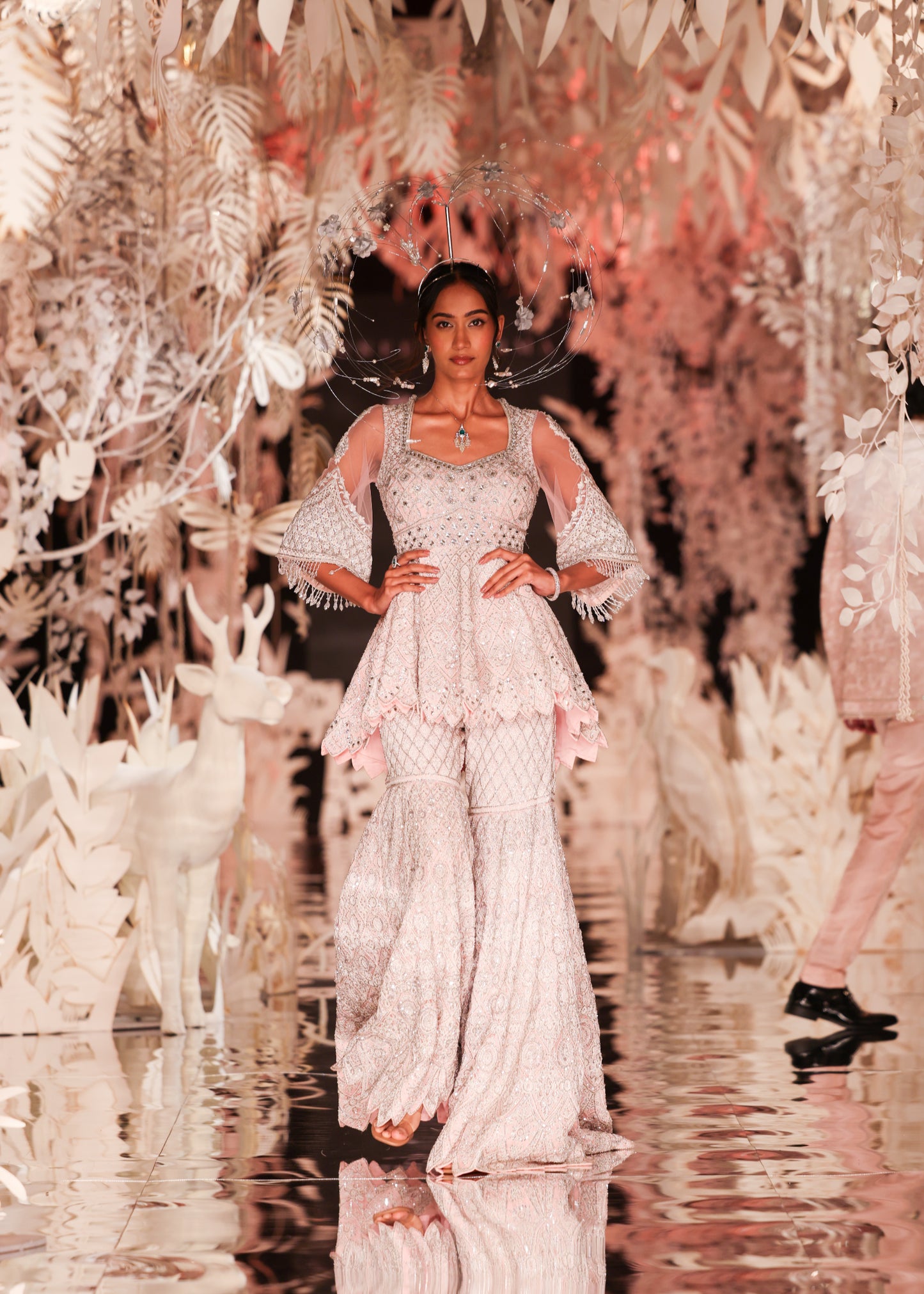 Peplum Kurta with Geometric Embroidery and Flared Skirt