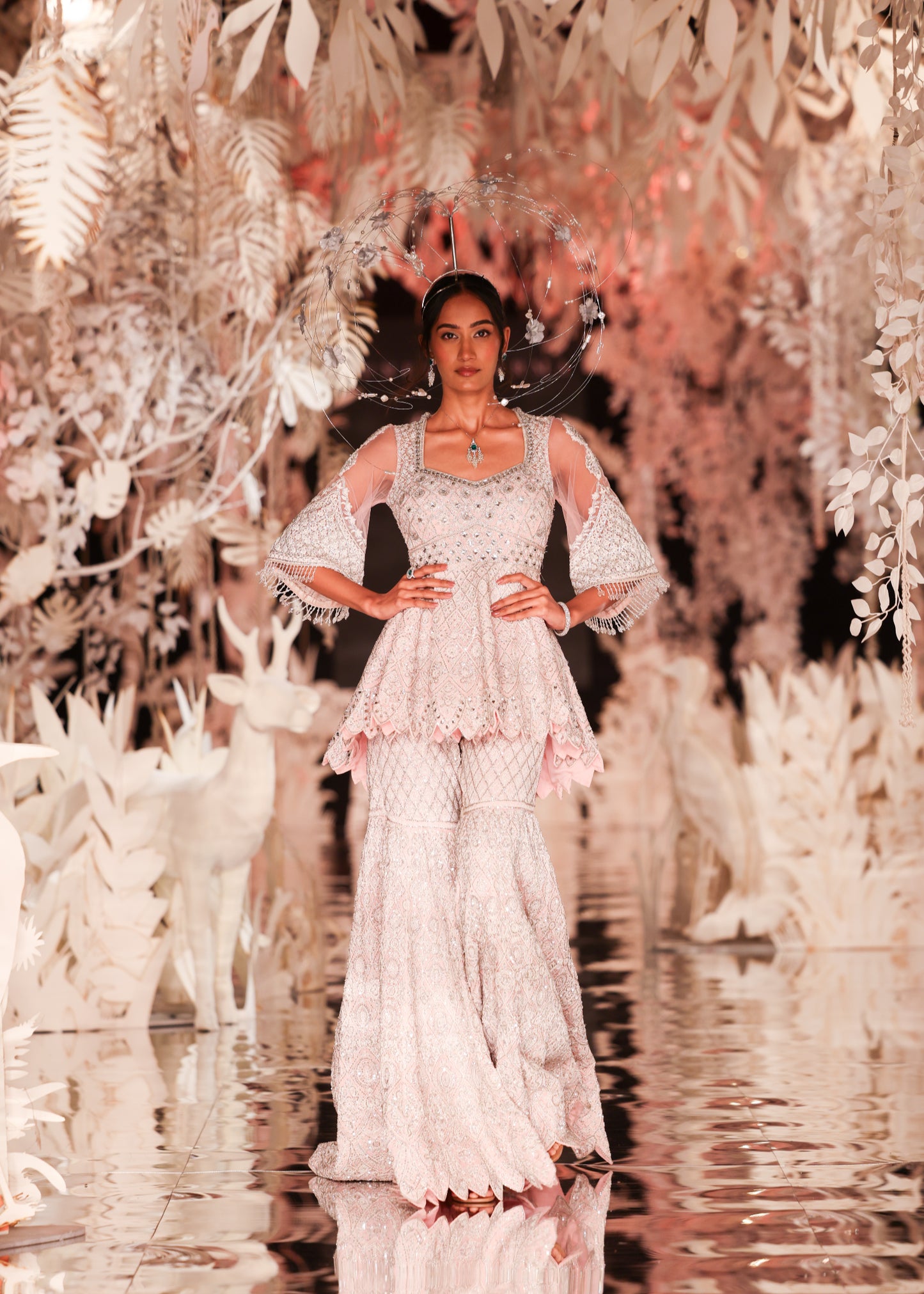 Peplum Kurta with Geometric Embroidery and Flared Skirt