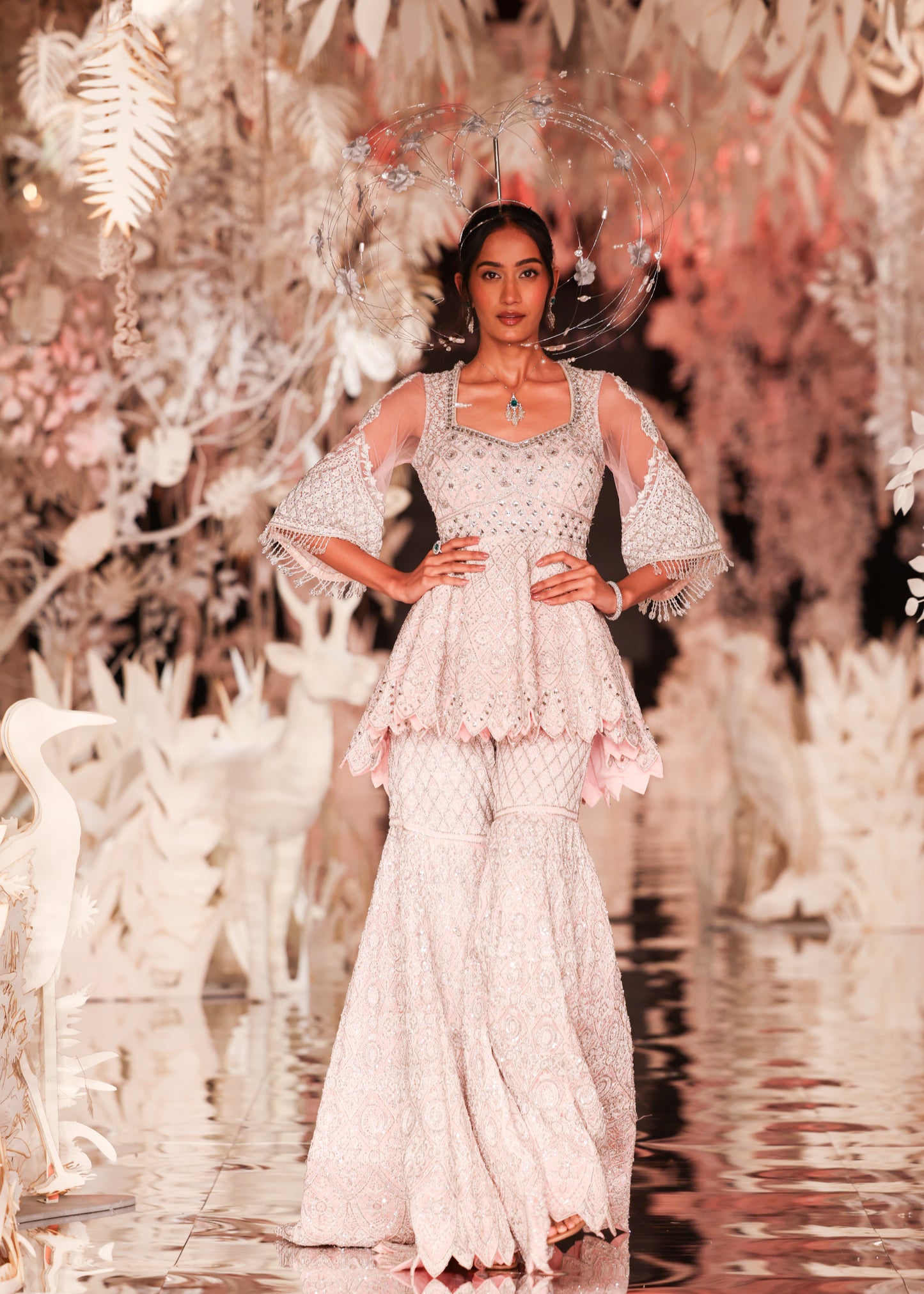 Peplum Kurta with Geometric Embroidery and Flared Skirt
