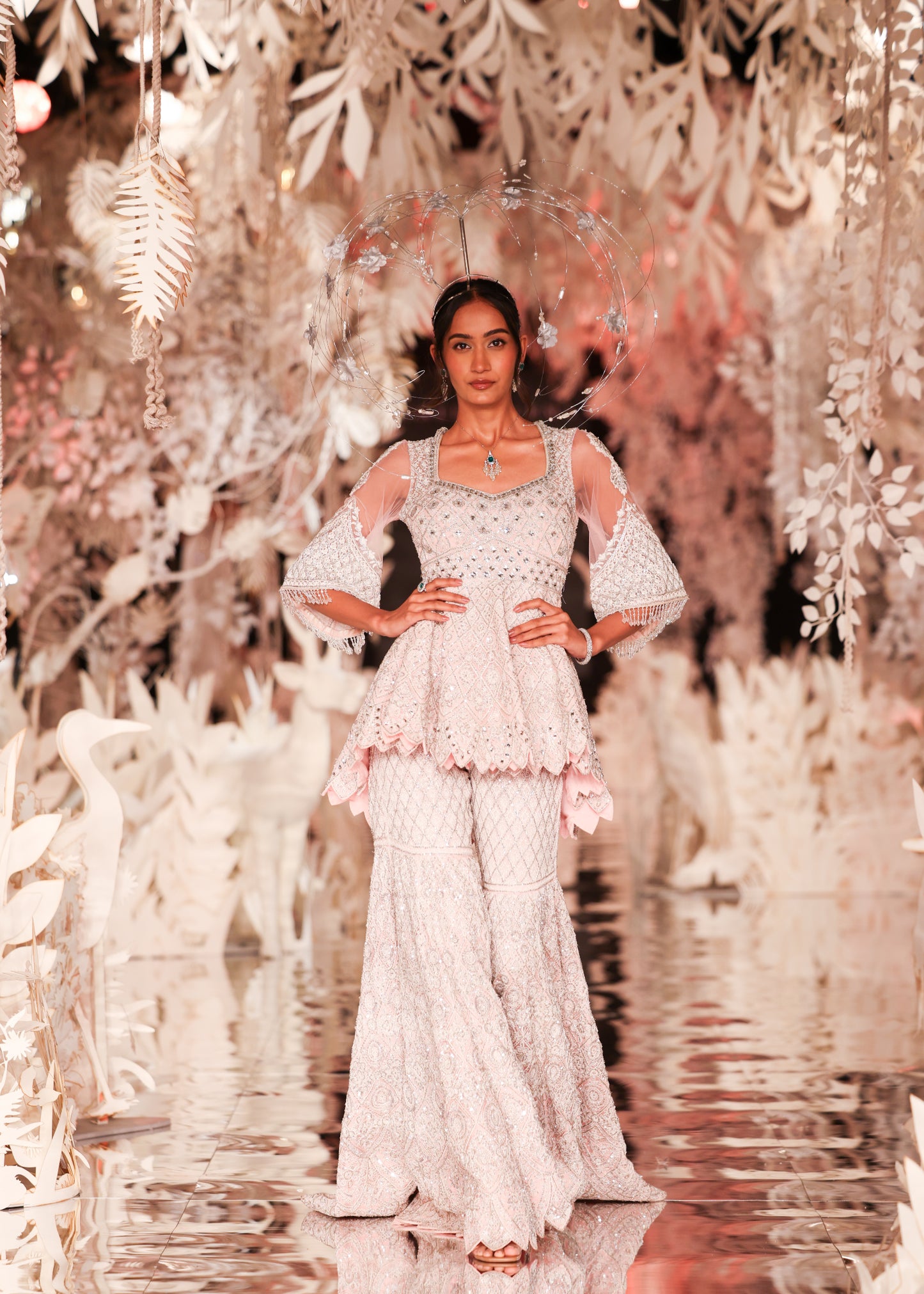 Peplum Kurta with Geometric Embroidery and Flared Skirt