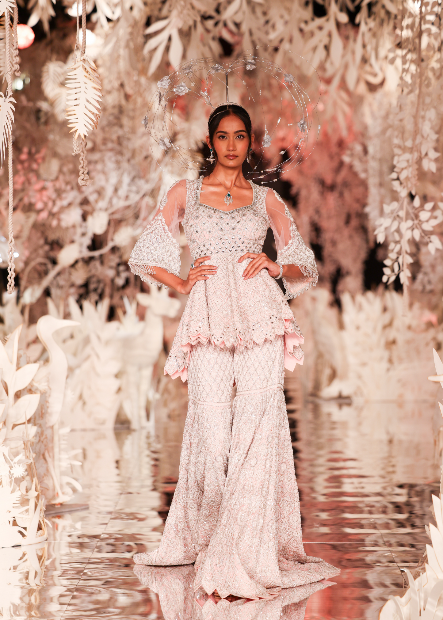 Peplum Kurta with Geometric Embroidery and Flared Skirt