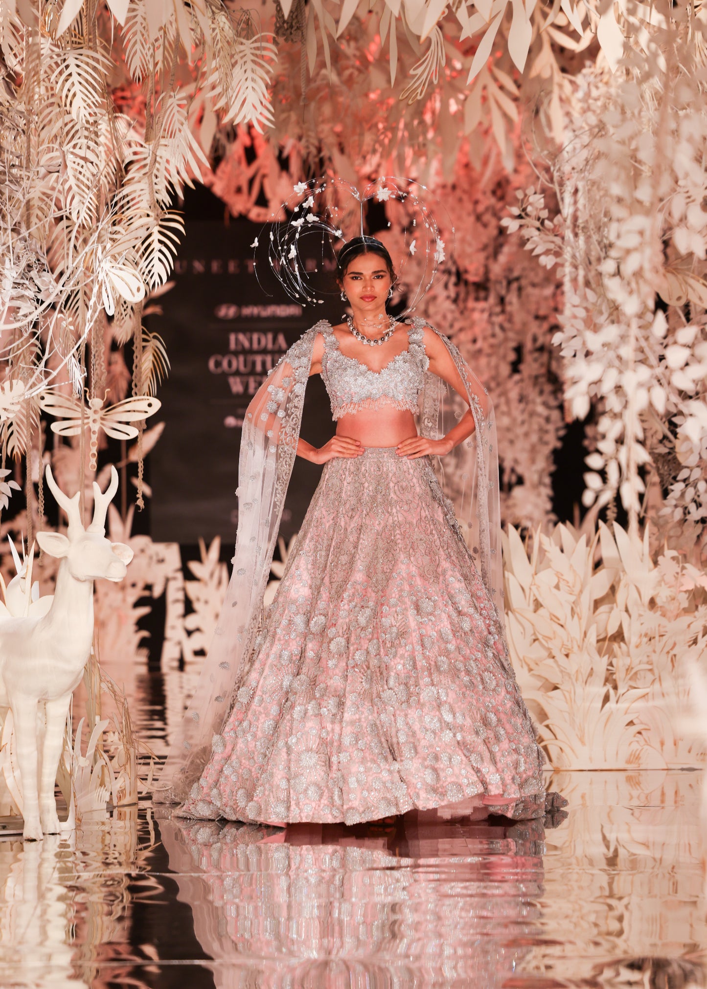 High-Neck Crop Top and Embroidered Lehenga with Beaded Cape