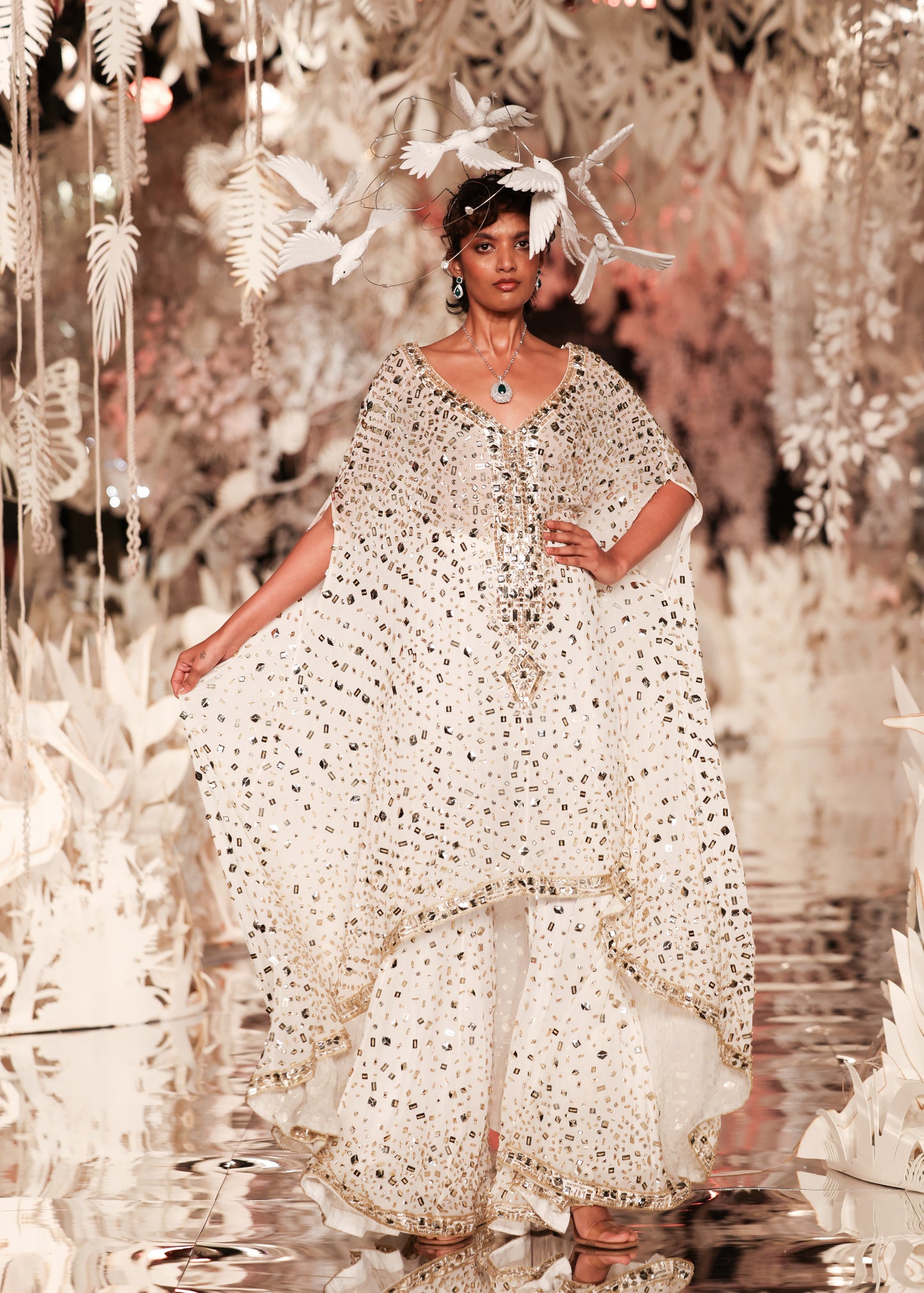 Embellished High-Low Kaftan Gown
