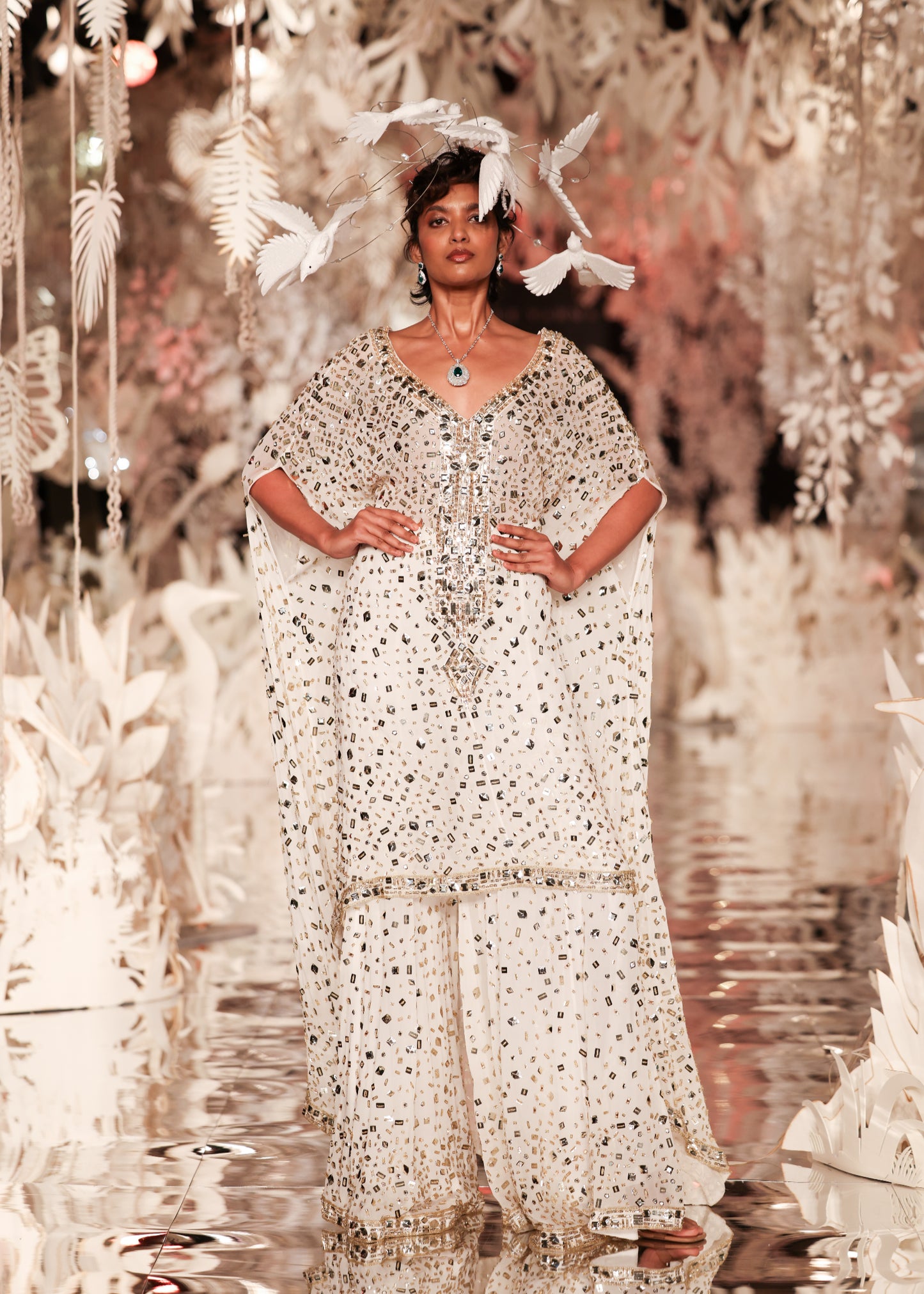 Embellished High-Low Kaftan Gown