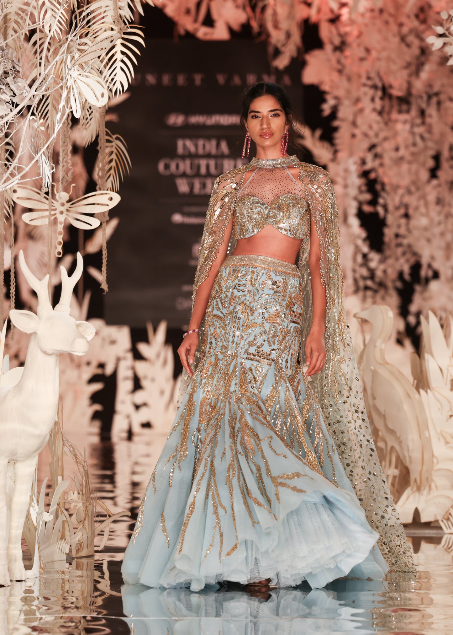 Blue Mermaid Lehenga Set with All-Over Embellishments