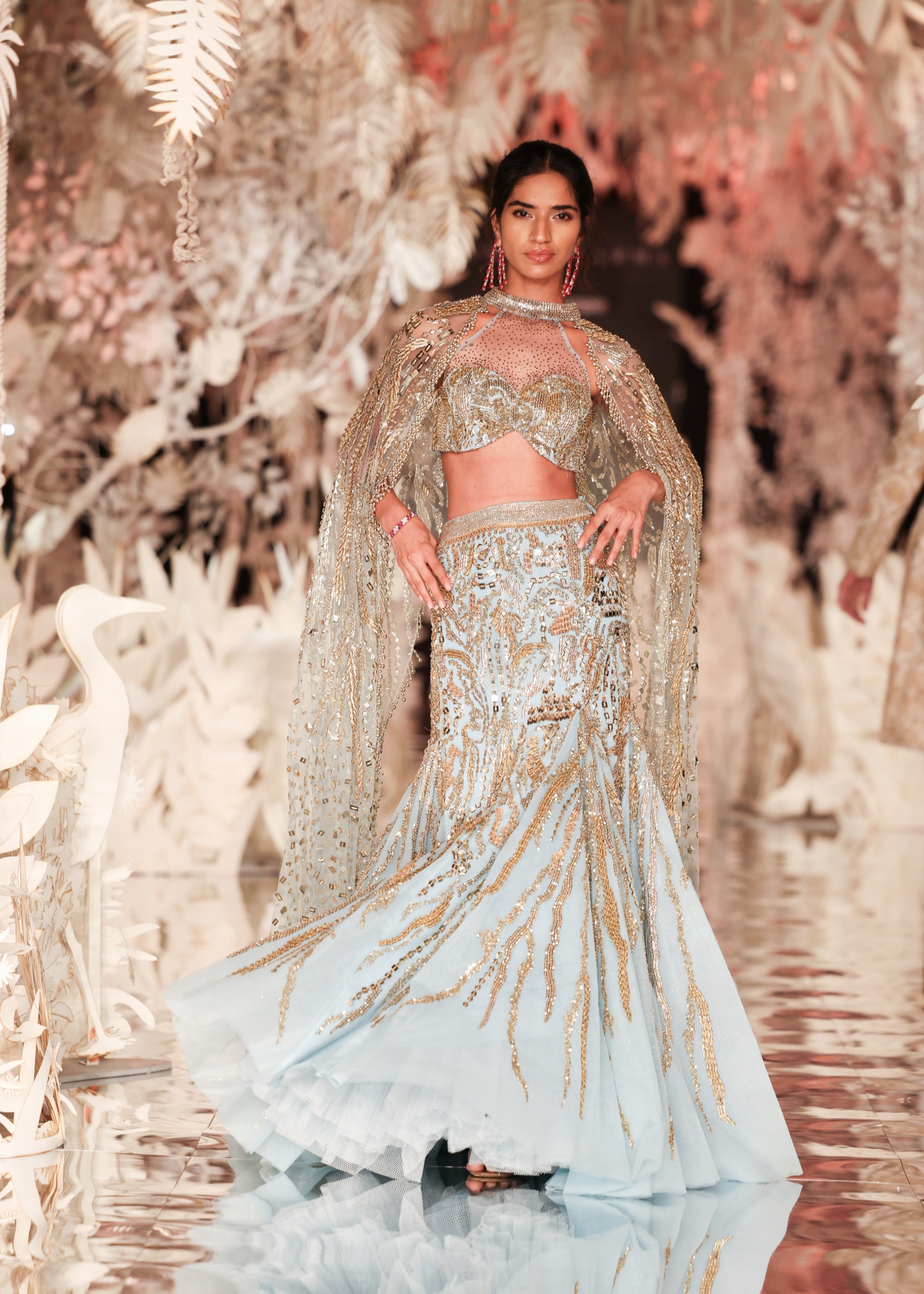 Blue Mermaid Lehenga Set with All-Over Embellishments
