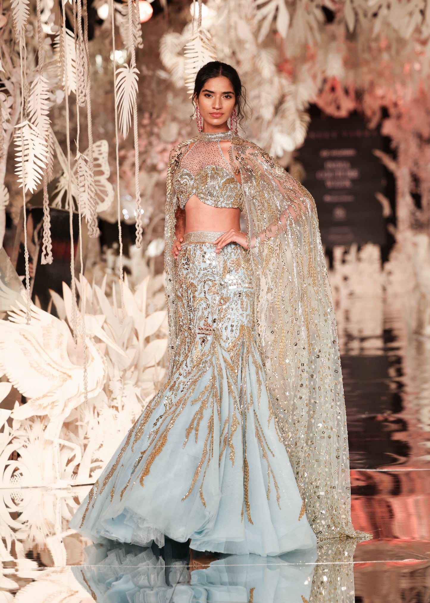 Blue Mermaid Lehenga Set with All-Over Embellishments