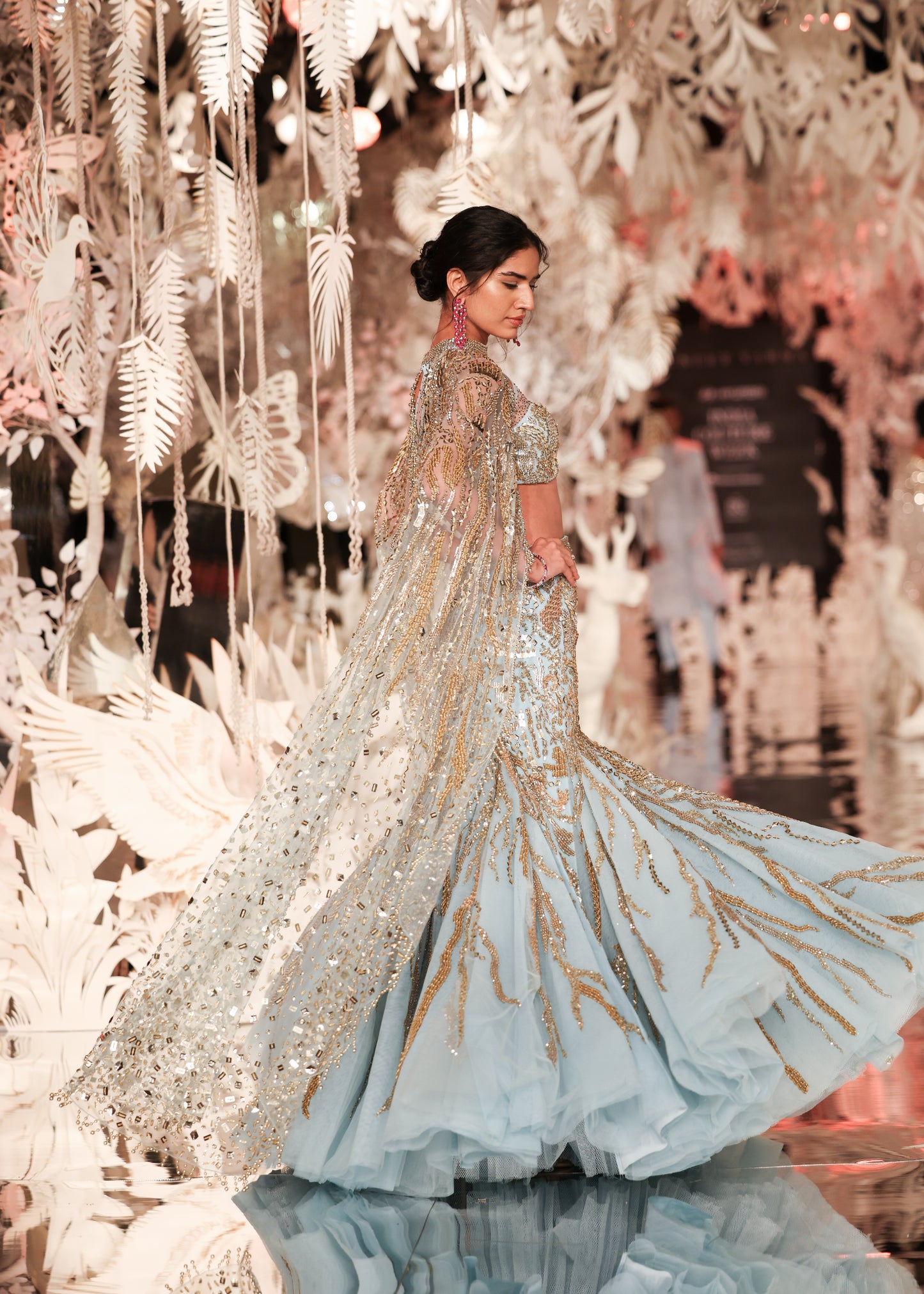 Blue Mermaid Lehenga Set with All-Over Embellishments