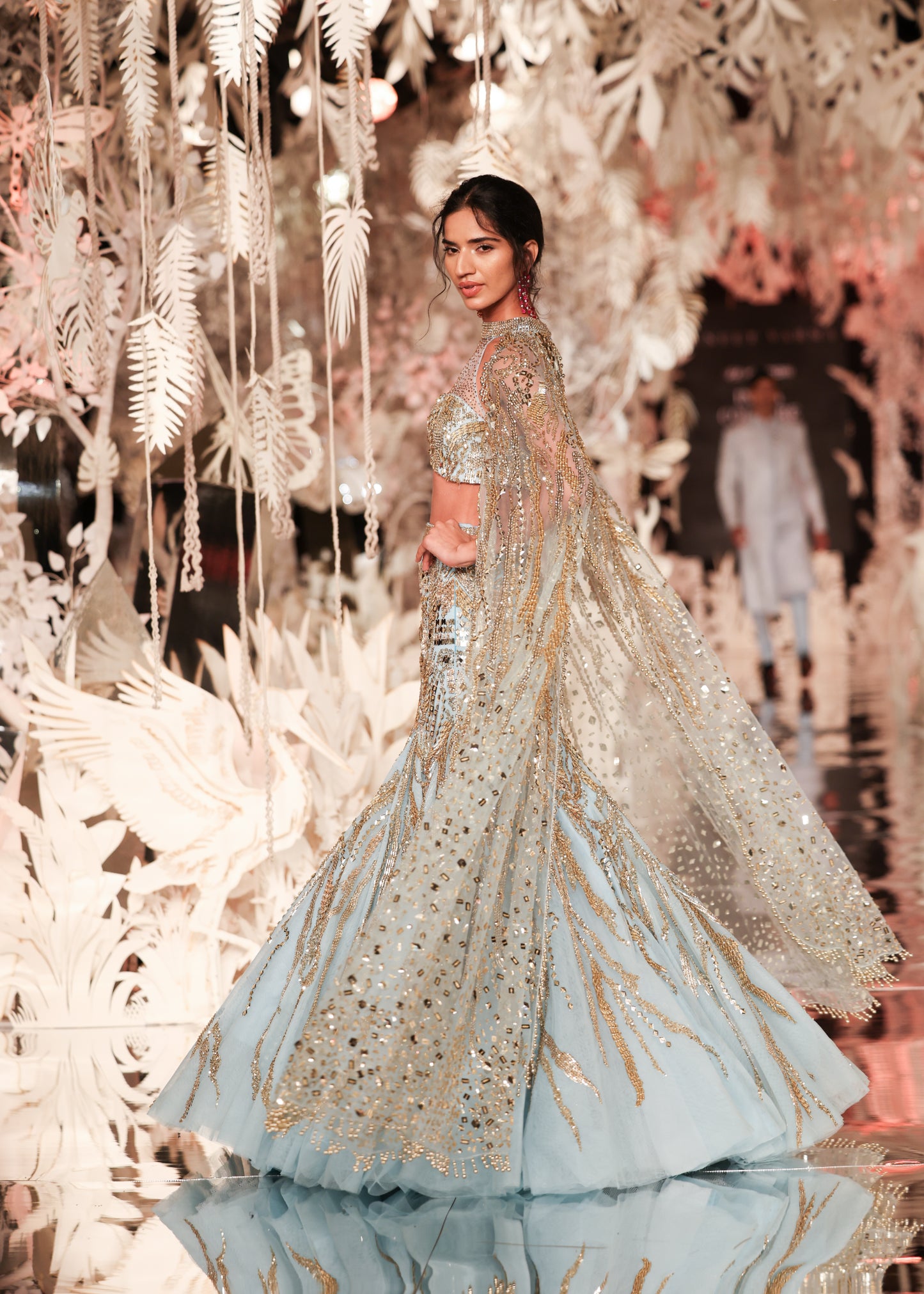 Blue Mermaid Lehenga Set with All-Over Embellishments