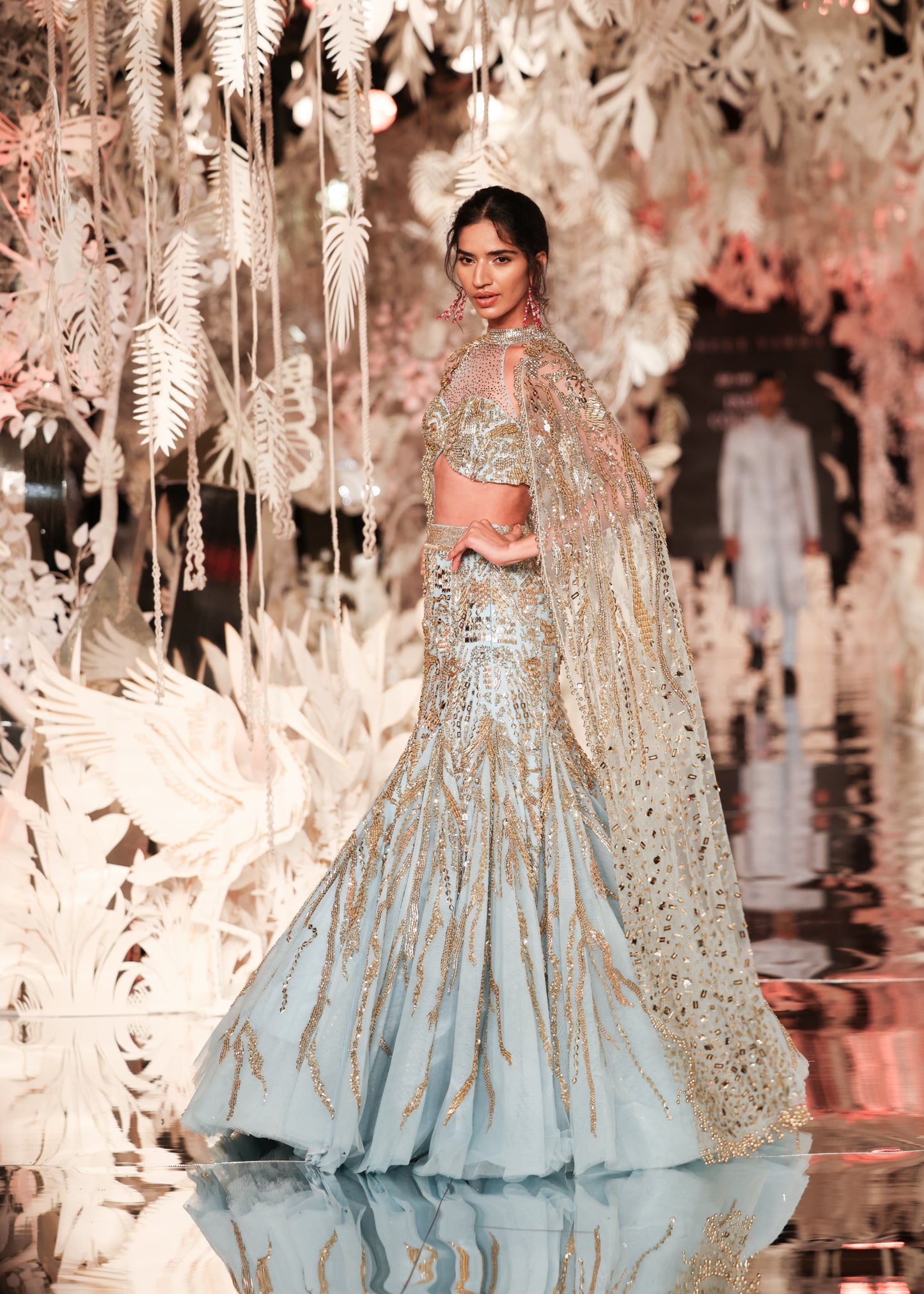 Blue Mermaid Lehenga Set with All-Over Embellishments