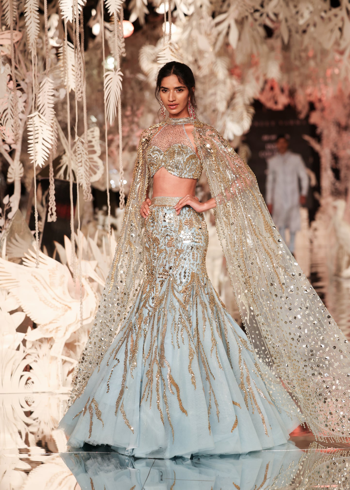 Blue Mermaid Lehenga Set with All-Over Embellishments