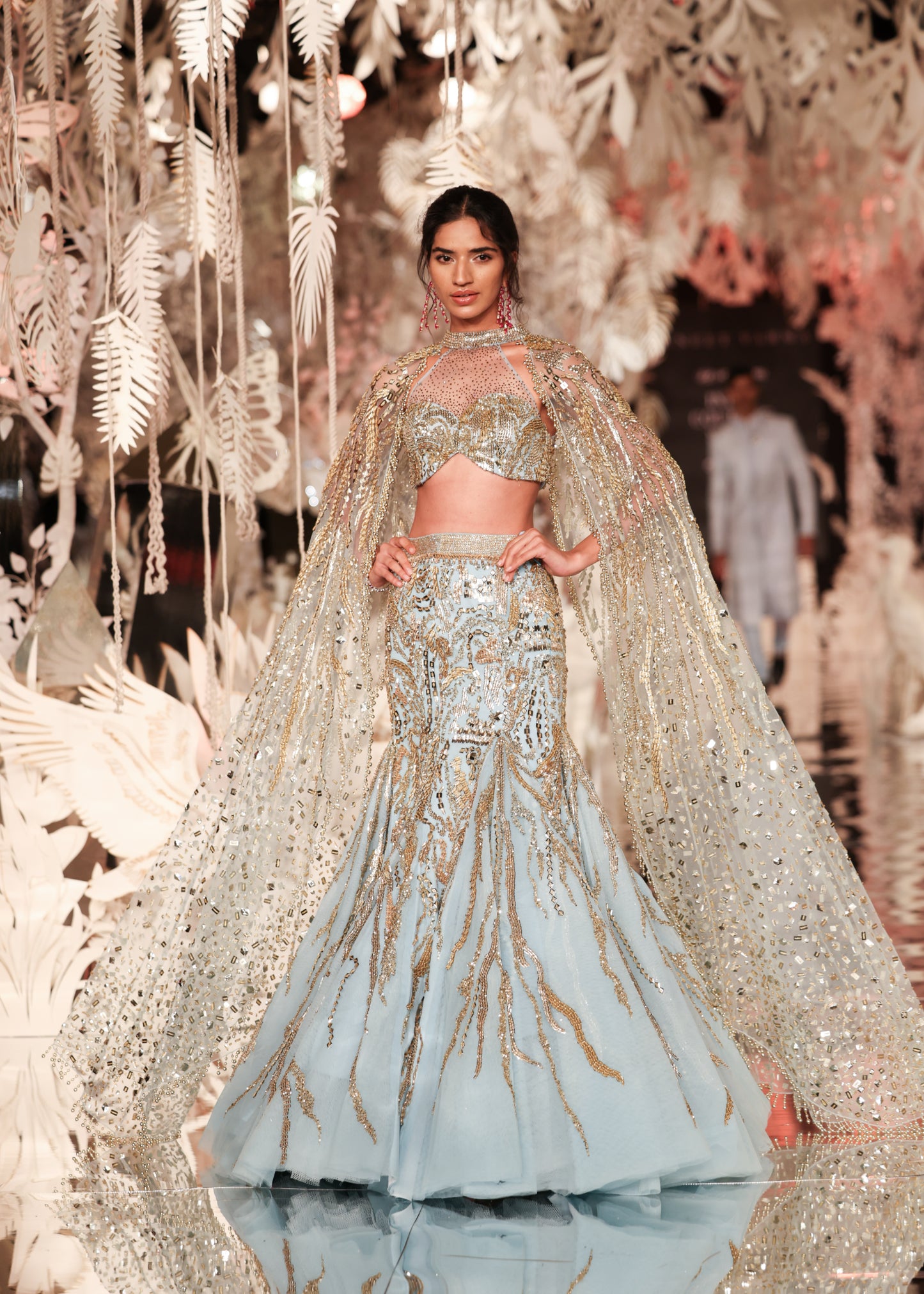 Blue Mermaid Lehenga Set with All-Over Embellishments